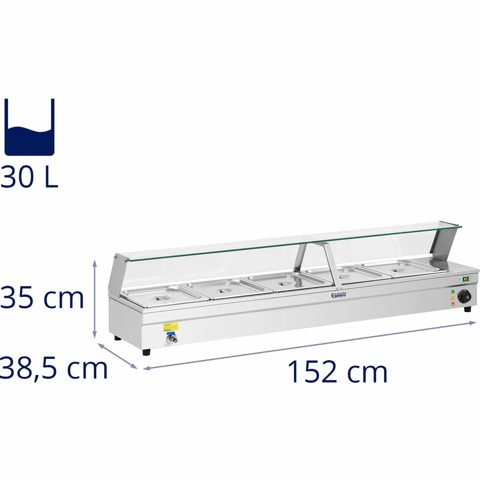 Royal Catering Baño maría RCBM-5 2.200 W 5 x 1/2 GN Acero inoxidable 30–85 °C