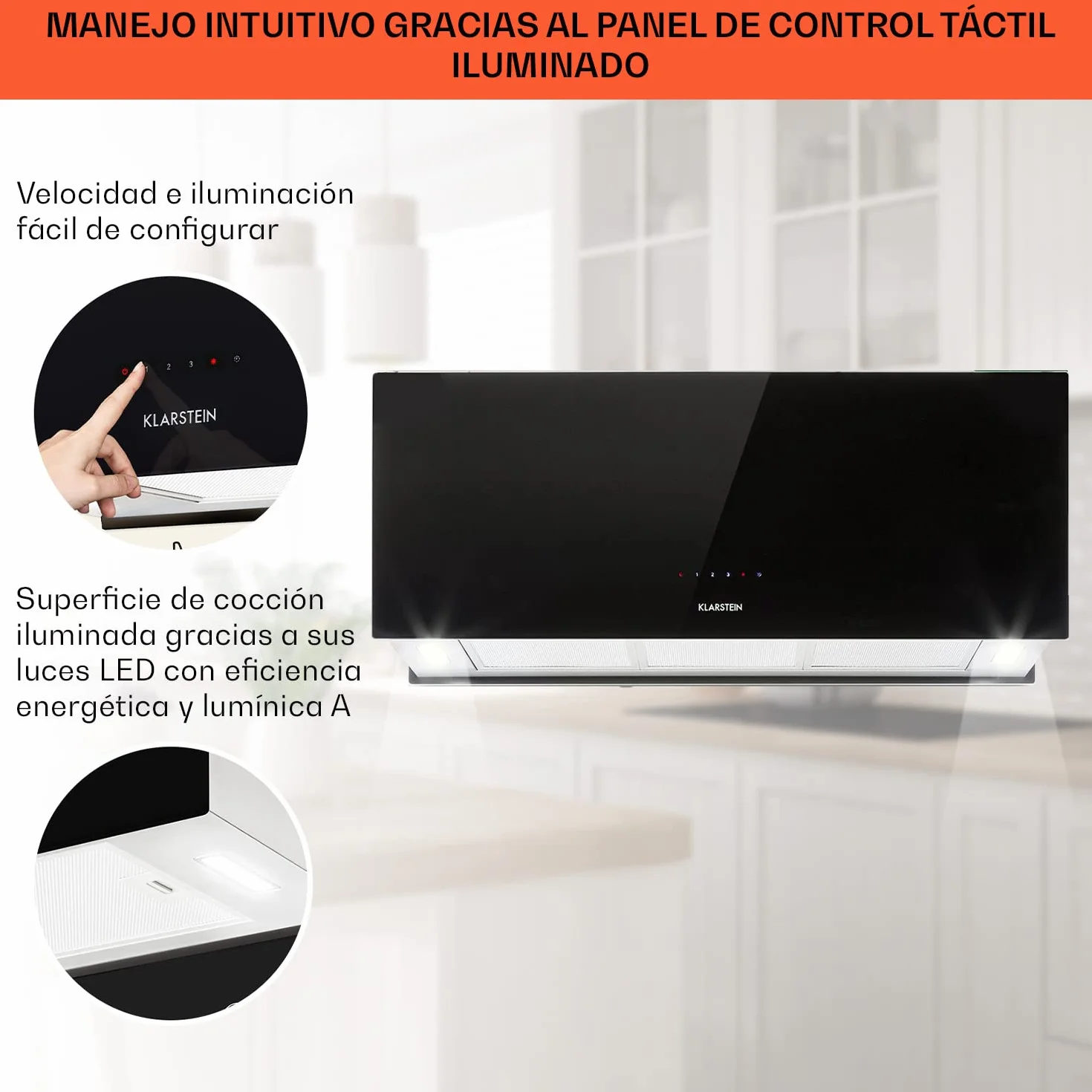 Klarstein Campana Cocina Extractor Techo 590m³/h Temporizador 3 Modos Filtros Carbón Activo