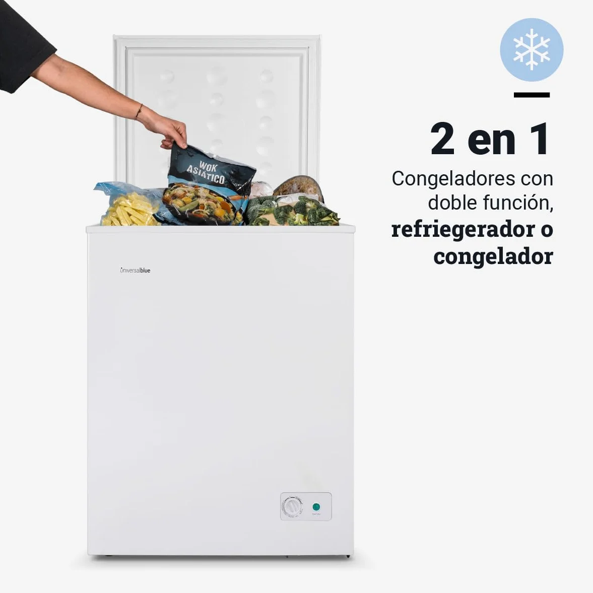 UNIVERSALBLUE Congelador Horizontal 142 L Arcón Congelador Blanco 2 en 1 4* Congelación Control Mecánico