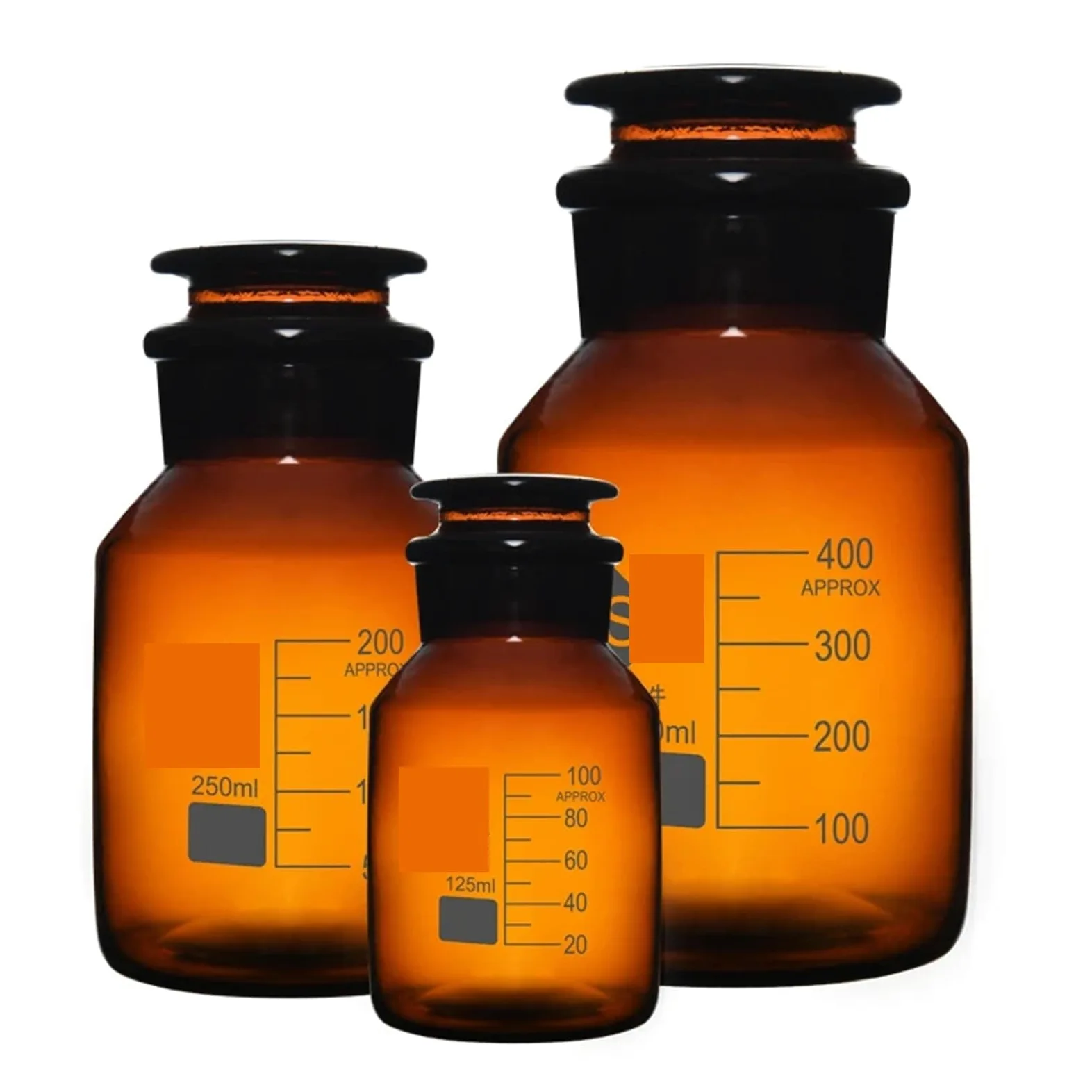 Botella de reactivo sellada con boca esmerilada de boca grande marrón de vidrio Botella de muestra de boca ancha marrón 60-1000 ml(125mlX2pcs)