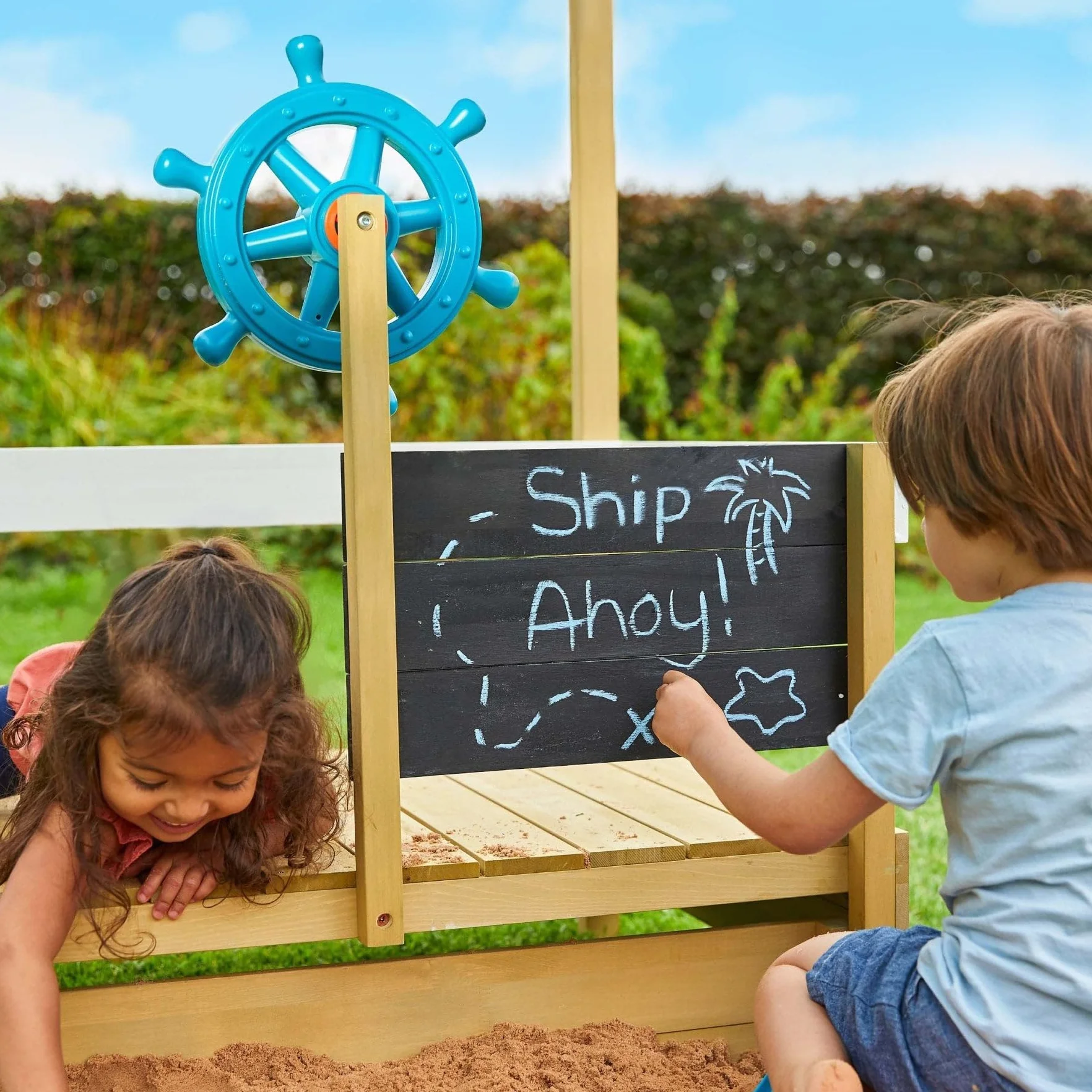 TP Toys Ahoy Barco de Juego de Madera con Arenero y Cubierta de Sombra para Niños 2+ Años