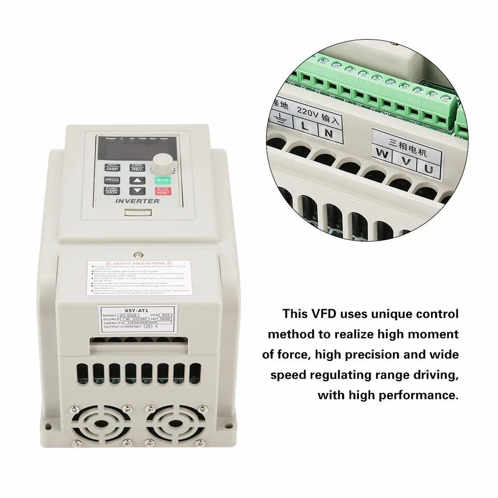 Convertidor de frecuencia VFD, variador de frecuencia de CA monofásico de 220 V CA Inversor VFD para Motor trifásico de 4 kW de CA con Control PWM, Buen Rendimiento Anti-Disparo