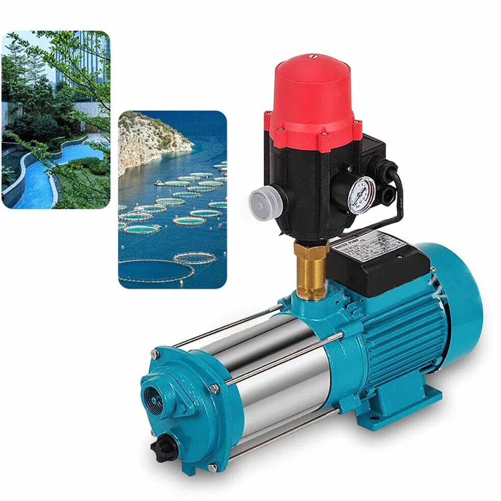 Bomba centrífuga de 1300 W, bomba automática de agua doméstica, interruptor de presión, bomba de jardín, 4000 L/h, IP44, con interruptor de presión, manómetro, Azul