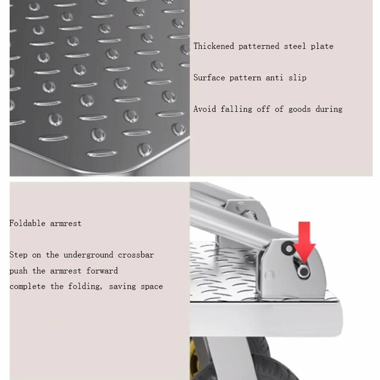 Carretilla de plataforma plegable, carro de empuje con ruedas giratorias de 360°, carretilla móvil de plataforma para garaje y almacén, capacidad de carga 750 kg