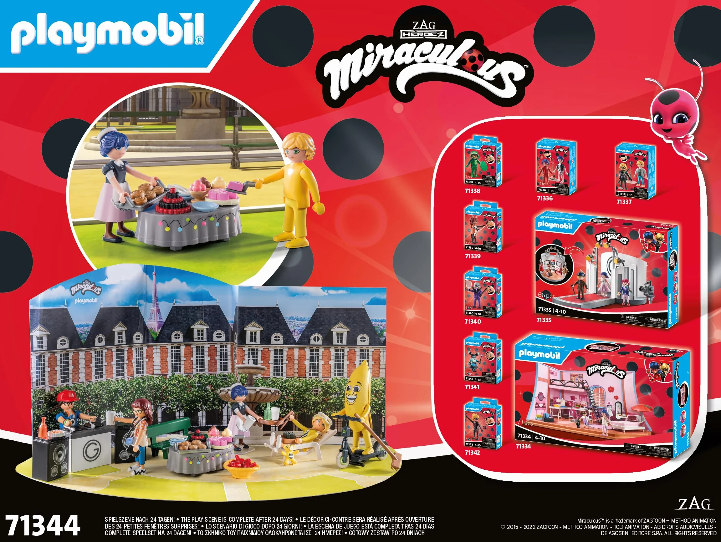 PLAYMOBIL Miraculous 71344 Calendario de Adviento: Pícnic en París, 24 sorpresas, 5 Figuras, Juguetes para niños y niñas 4+