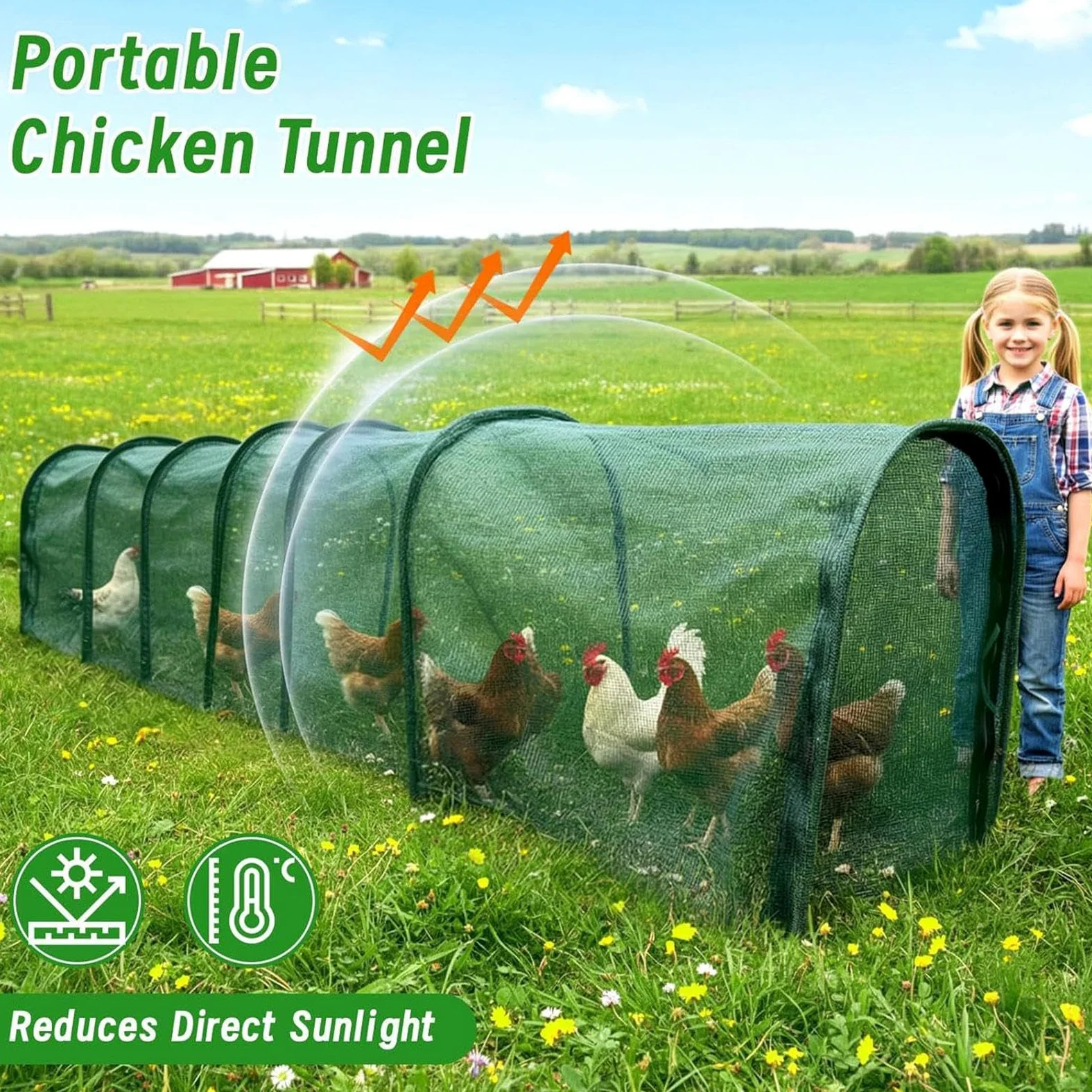 de Gallinas Casa Portátil Alargada Nailon con Puerta | Gallineros Y Corrales Para Jardín Y Aves Para Aves de Corral, Patos, Conejos, Pájaros, Interior, Exterior, Jardín, Granja,