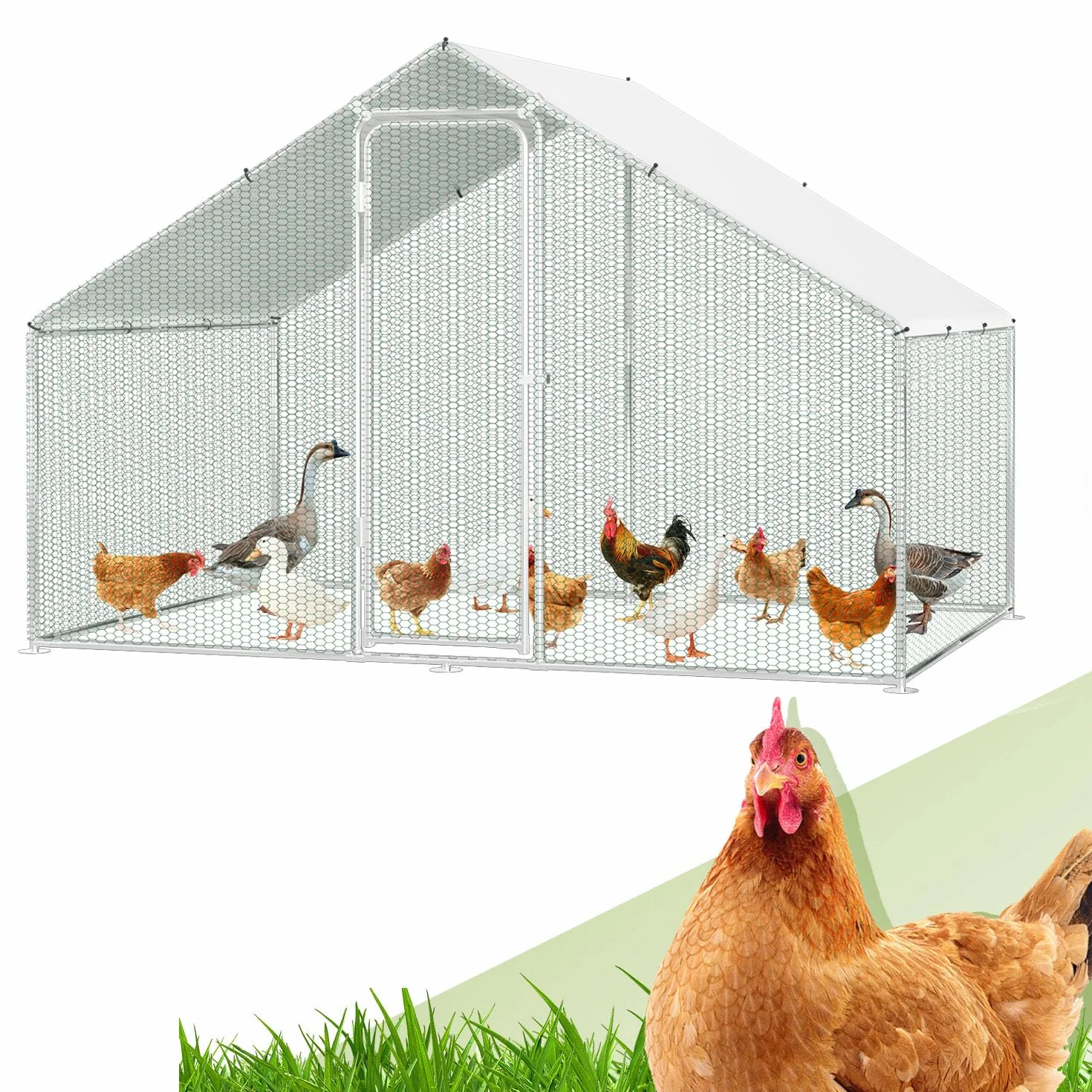 Randaco Gallinero XL Recinto de Corral Libre, 3 x 2 x 2 m, acero galvanizado, casa de gallinas recinto exterior gallinero para aves de corral con candado y lona de color PE impermeable, mucho espacio