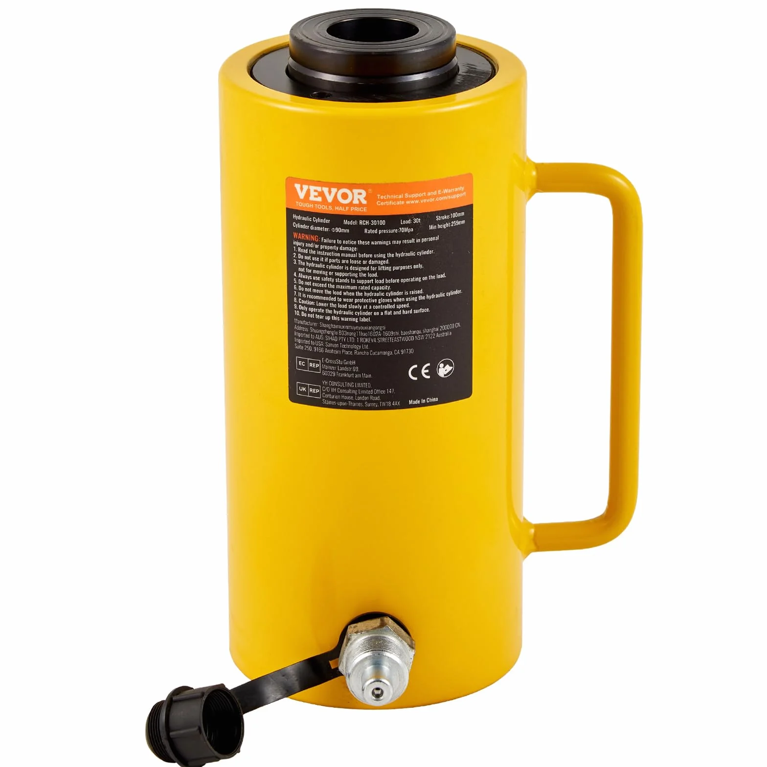 Mophorn Gato Hidraulico 30 T/66000 LBS, Gato Hidraulico para Coche Carrera de Ariete 100 mm/4 pulgadas, Gato Hidraulico Carretilla de Altura 220 + 12 mm, Gato Hidráulico Chapista 14,5 kg/32 lbs