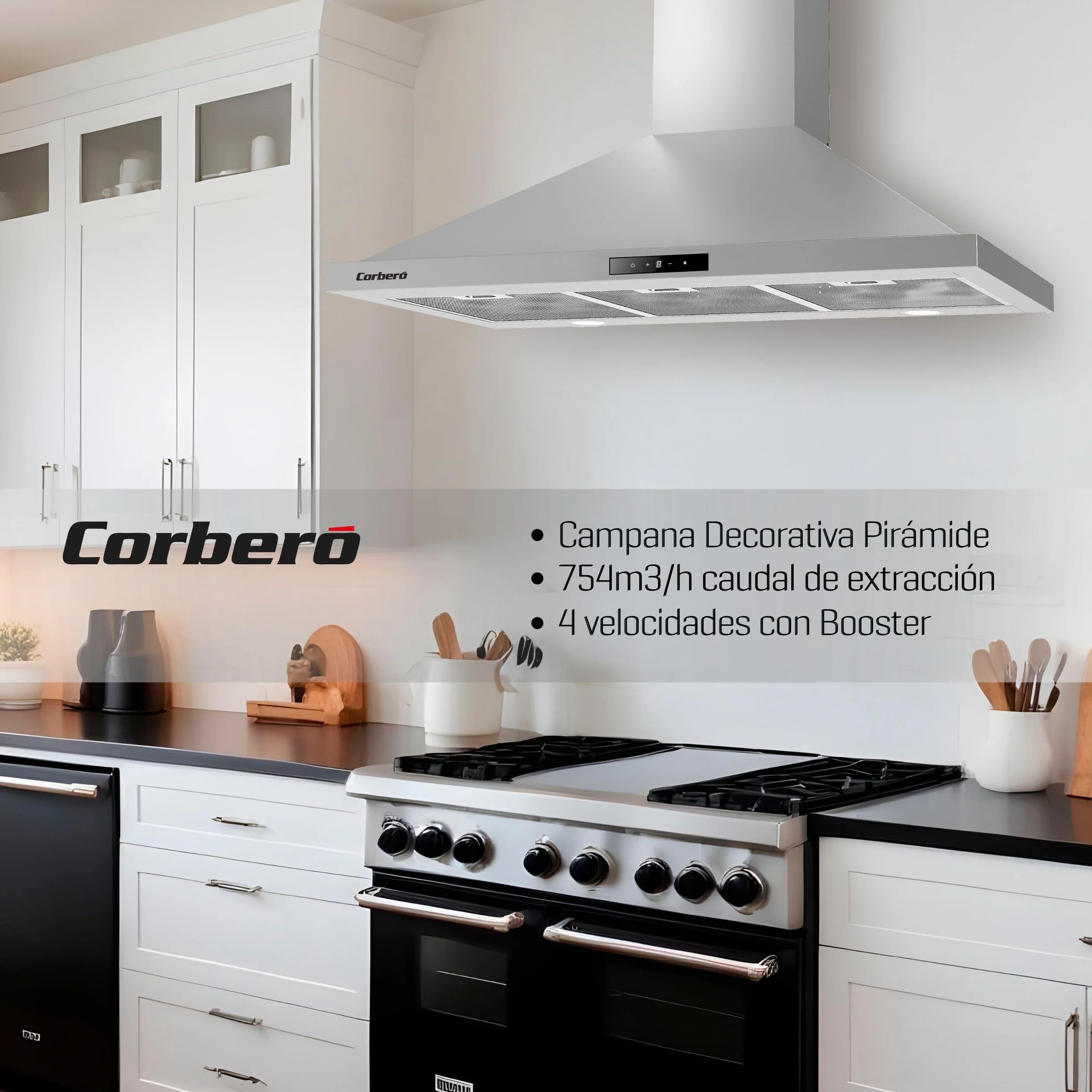 Corberó Campana Extractora Pirámide 90cm NEMRUT975X 754 m3/h 233W Inox