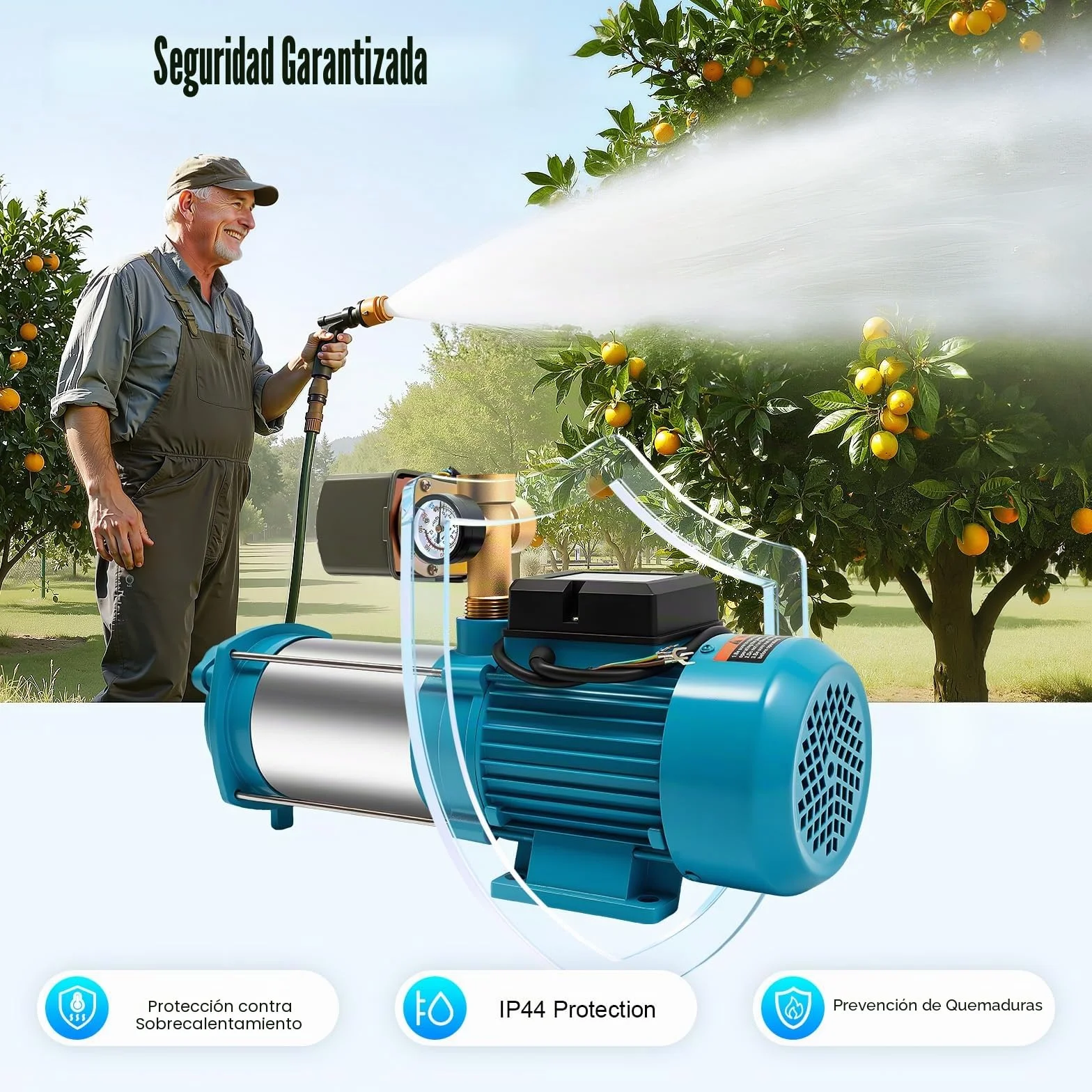 Bomba de jardín autocebante, 230 V, 1300 W, bomba centrífuga con interruptor de presión, 4000 L/H, 9,8 bar, bomba de agua doméstica, bomba de agua, 35 ℃, temperatura máxima del agua para plantas de