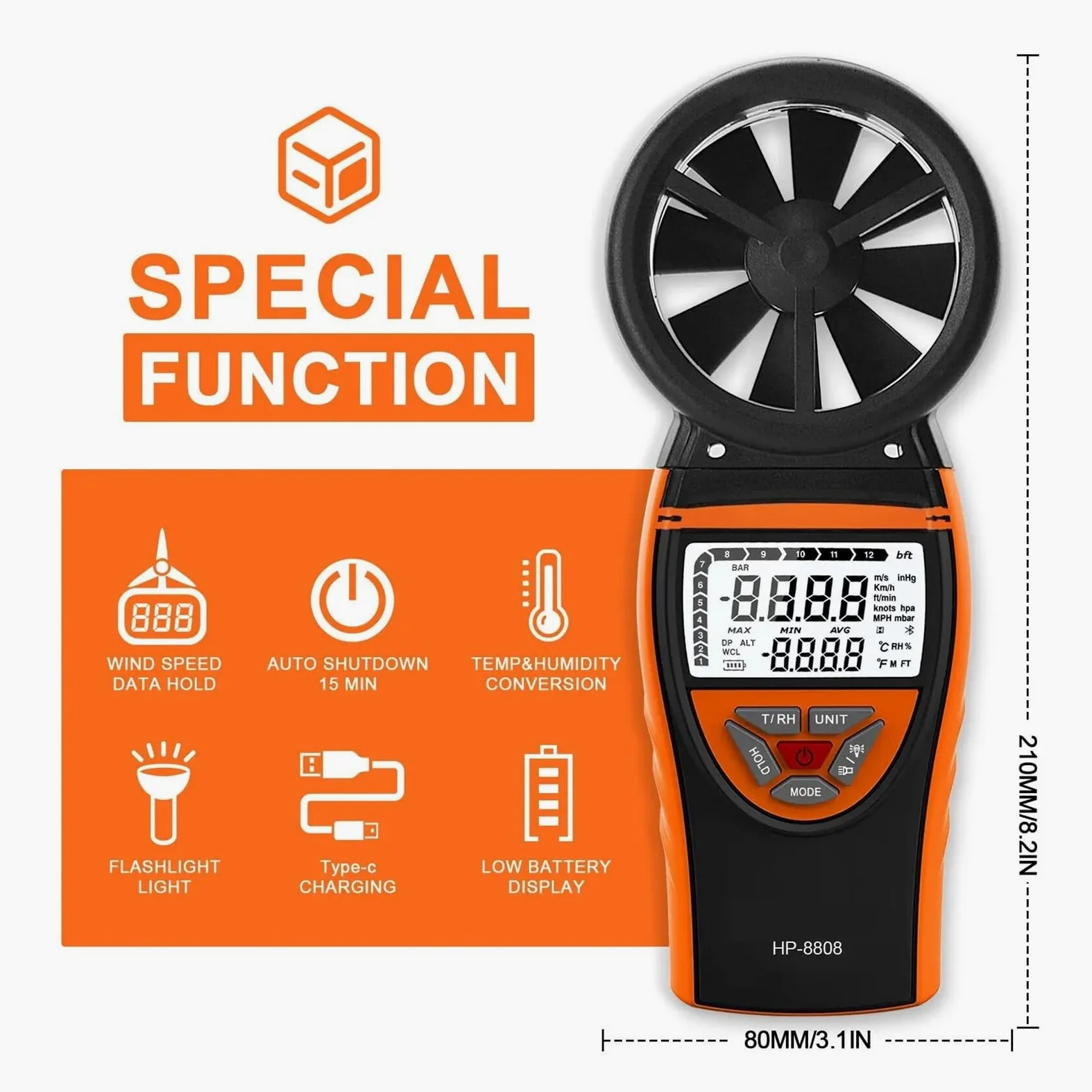 Anemómetro anemómetro, alta precisión, tacómetro profesional, RPM Digital, medidor de velocidad del aire, recargable