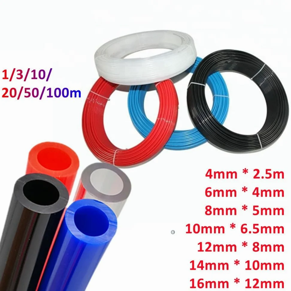 Tubo de caucho de silicona Manguera de aire, Mangueras de PU de 12 mm y 14 mm for compresor, tubos de poliuretano de 1, 3 y 10 metros, 8 mm, 6 mm, 4 mm y 10 mm, elástico de drenaje rojo.(Od 12xid 8mm,
