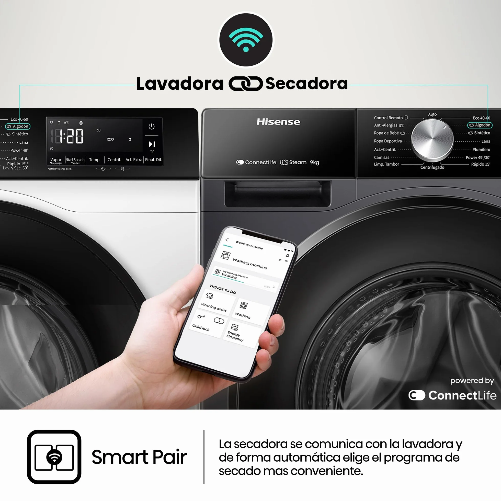 Hisense WF3S9043BB3 Lavadora 9 Kg 1400 RPM Clase A-30%/D 60 cm Negro