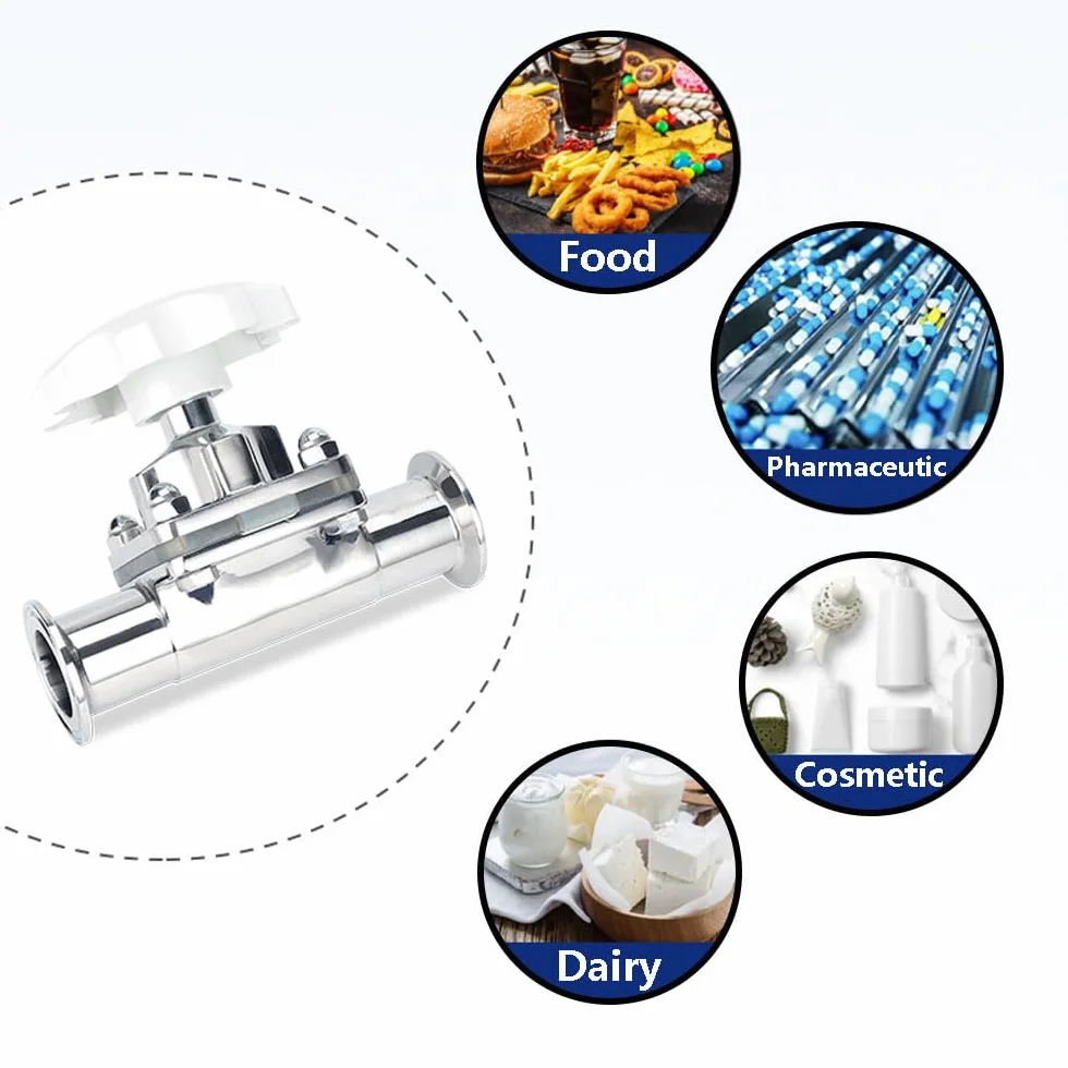 Válvula de diafragma DN40, válvula de diafragma sanitaria de tres abrazaderas de acero inoxidable de 1-1/2 pulgadas para controlar líquidos ultra puros, estériles y corrosivos