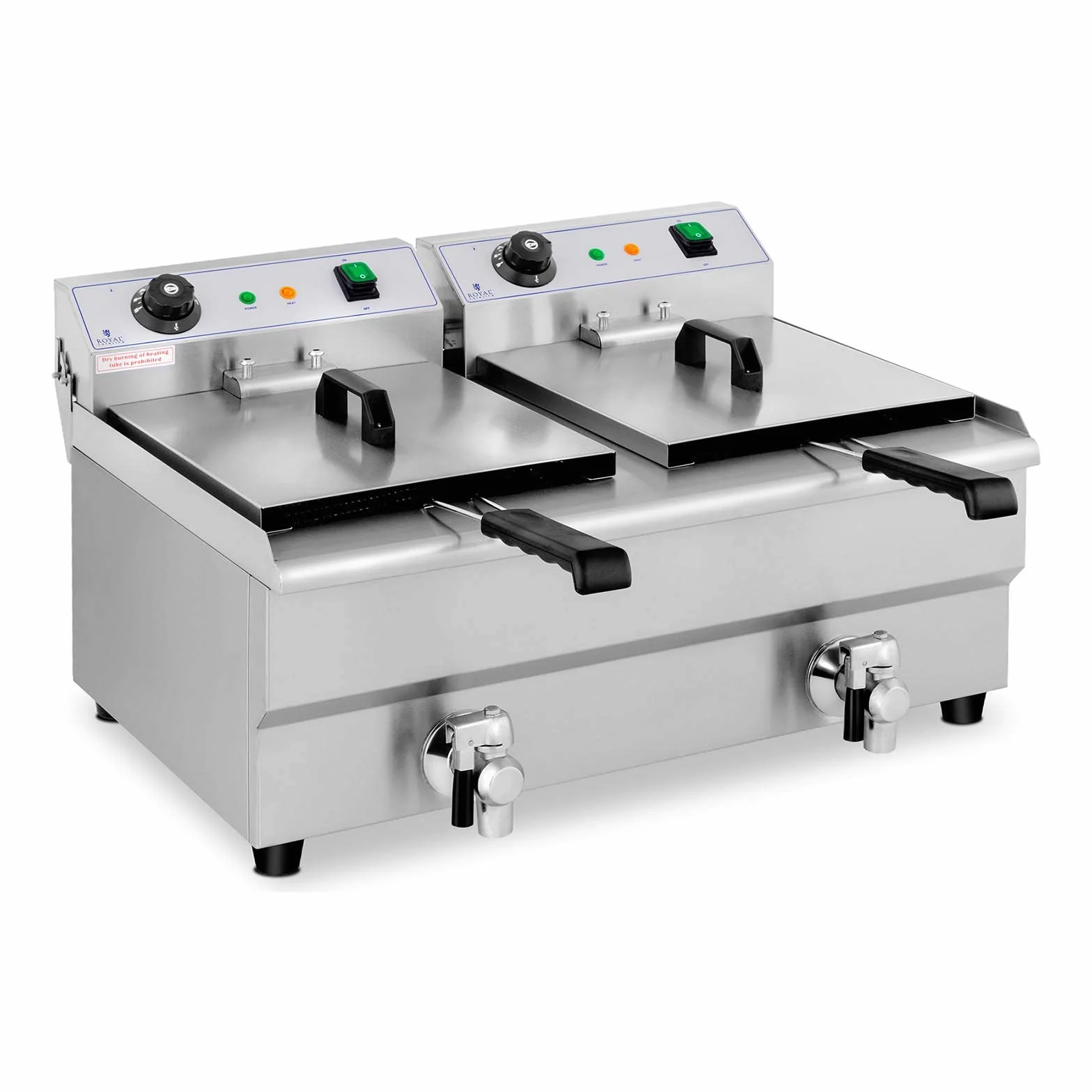Royal Catering Freidora Eléctrica Doble Para Hostelería 2 x 13 Litros 230 V RCEF 13DB (2 x 3.200 W, Grifos De Vaciado, Temperatura: 50-200 °C)