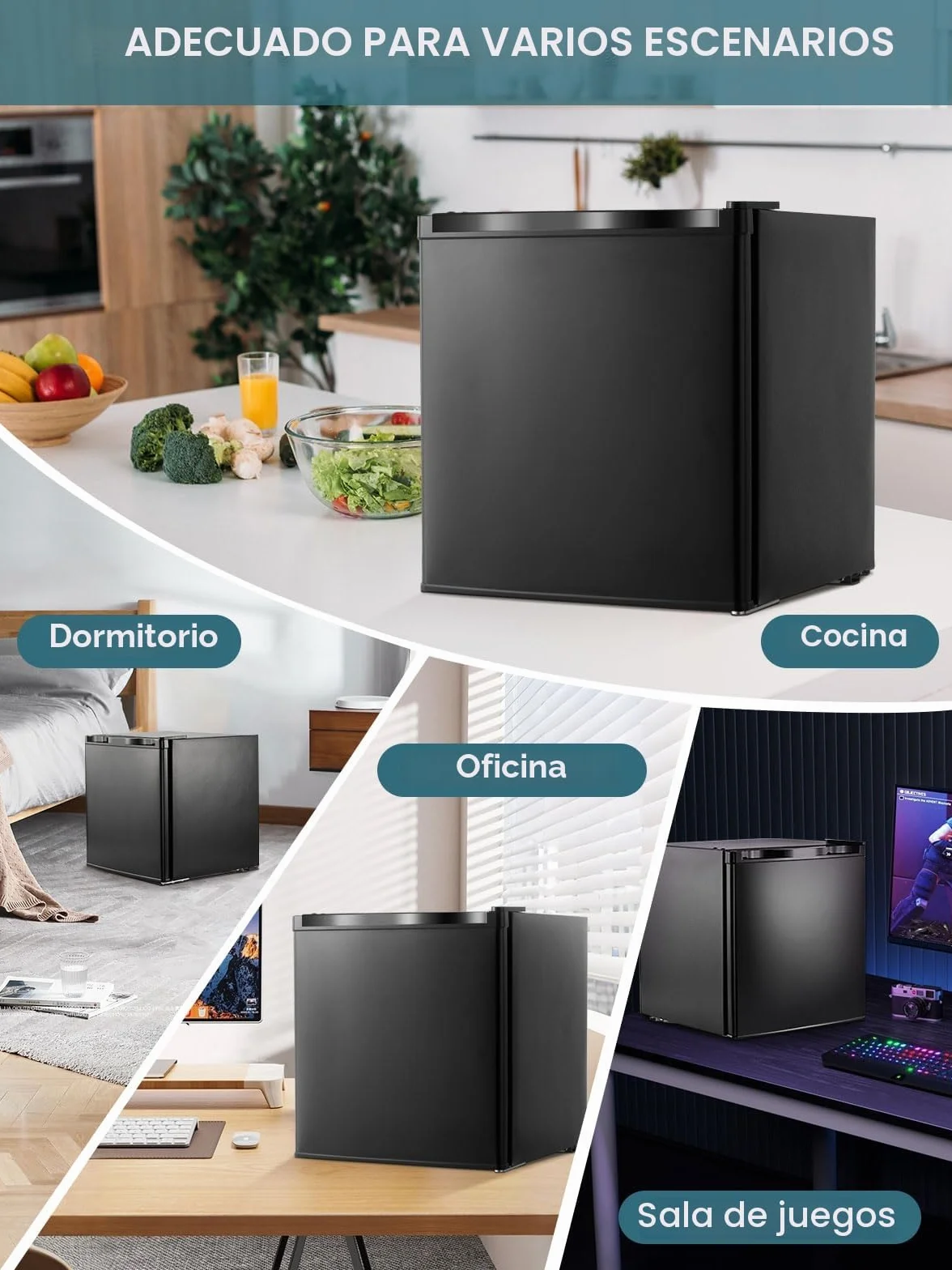 FOHERE Mini Congelador 32L, Congelador Pequeño con Estante de Vidrio, Puerta Reversible, 7 Niveles de Ajuste de Temperatura, Negro