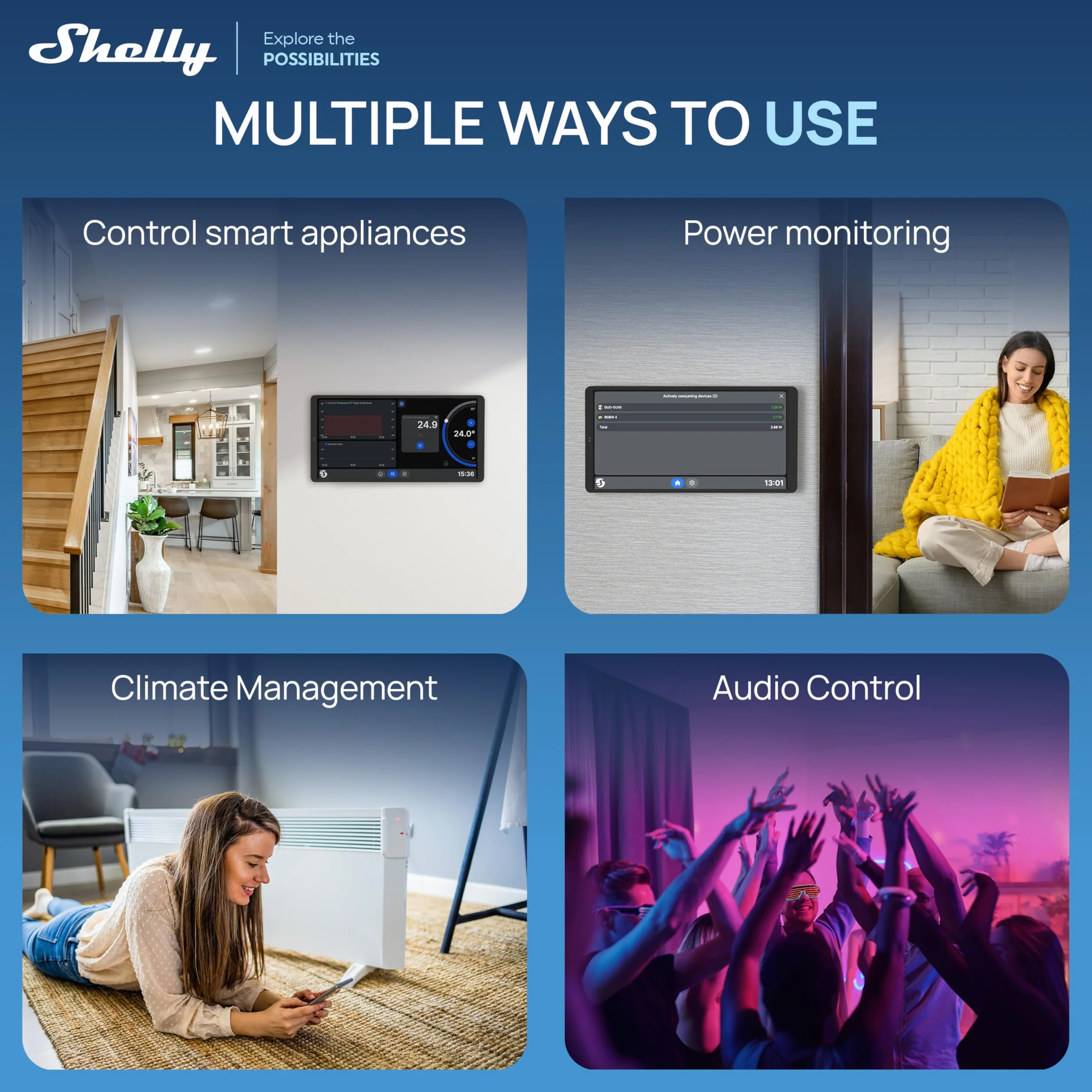 Shelly Wall Display X2i Negro – Panel de control para el hogar inteligente, Pantalla tàctil 6,9”, Wi-Fi y Bluetooth, Control inalámbrico dispositivos inteligentes, Relé 5A, Compatible Home Assistant