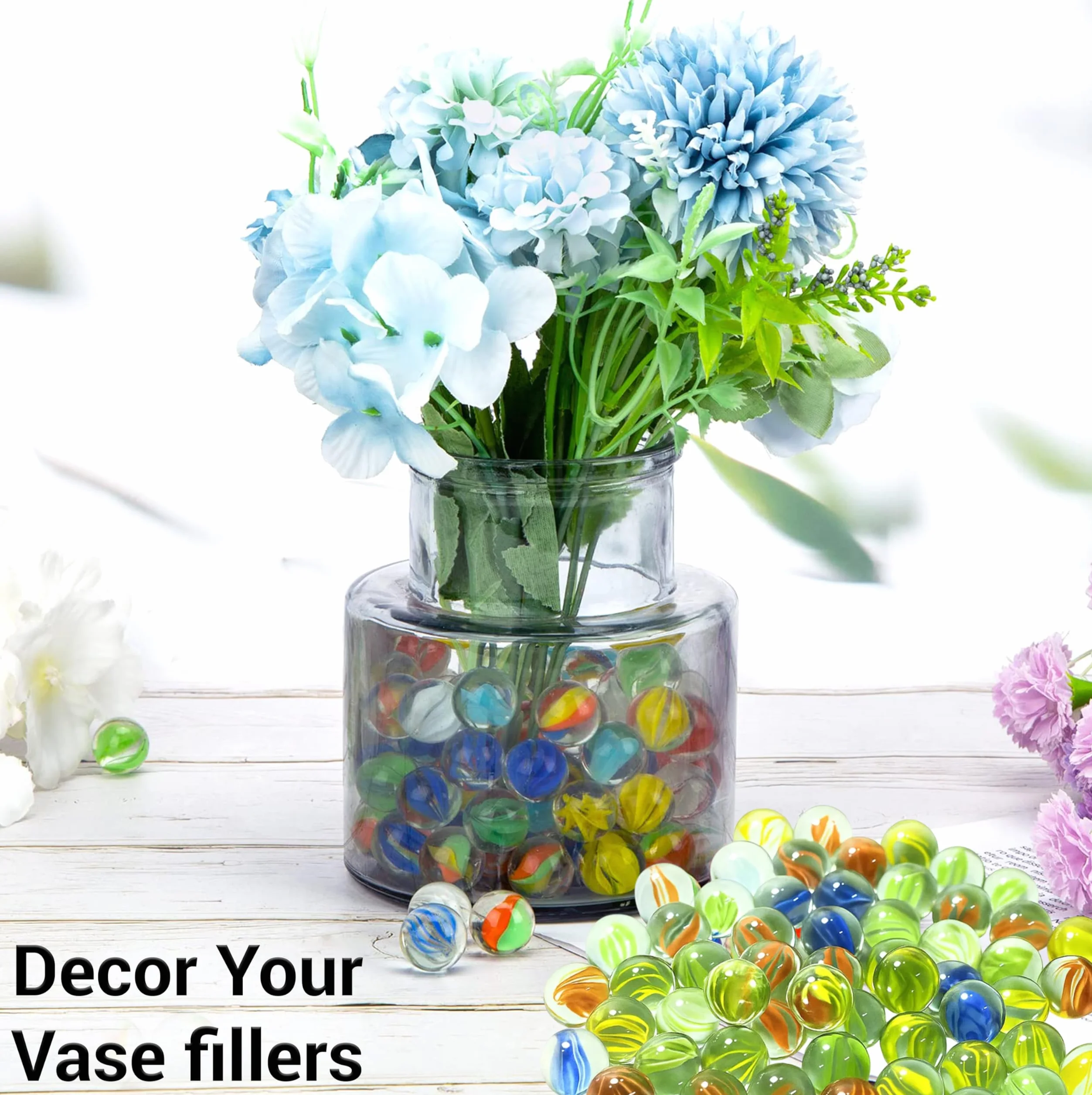 Canicas de Cristal 15 mm Pack Grande 170 Piezas Juego Clásico Ojo de Gato Multicolor para Decoración Plantas Acuarios Manualidades