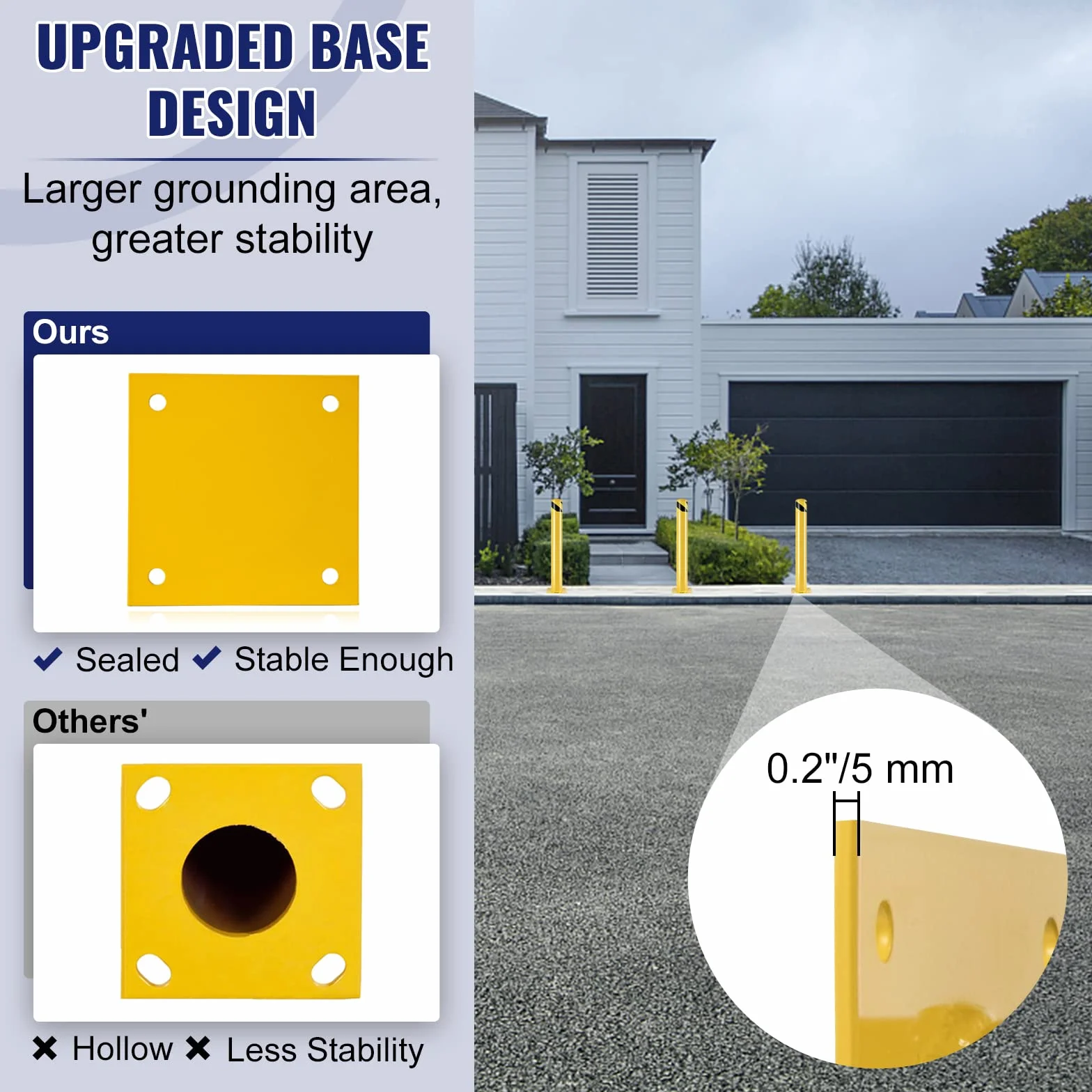 VEVOR Bolardo de Seguridad Metal 36x4.5 2 Piezas Barrera de Seguridad Tubo Acero Recubrimiento Polvo Amarillo 8 Pernos Anclaje