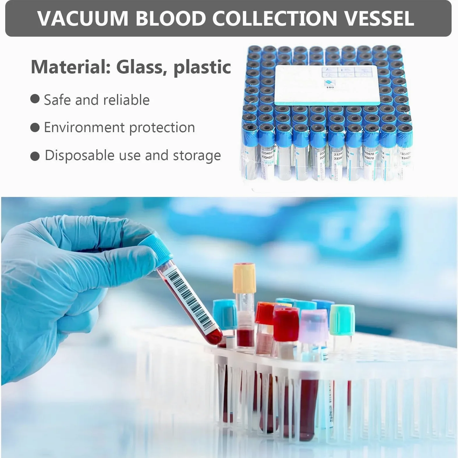 Tubos de recogida de sangre tipo Vacutainer, 100 unidades de 10 ml para pruebas de laboratorio y compatibilidad con centrífugas