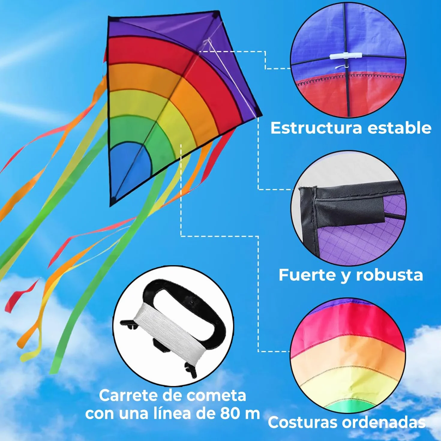 Cometas para Niños y Adultos - Cometa Diamante Eddy Arcoíris Fácil de Volar, Juguetes Voladores al Aire Libre para Principiantes