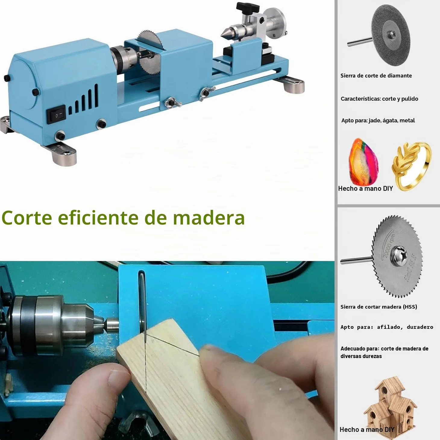 Mini Máquina de Torno Multiusos Con Herramientas Profesionales Torno Para Madera Corte, Molienda, Pulido Torno de Metal de Escritorio Fácil de Usar
