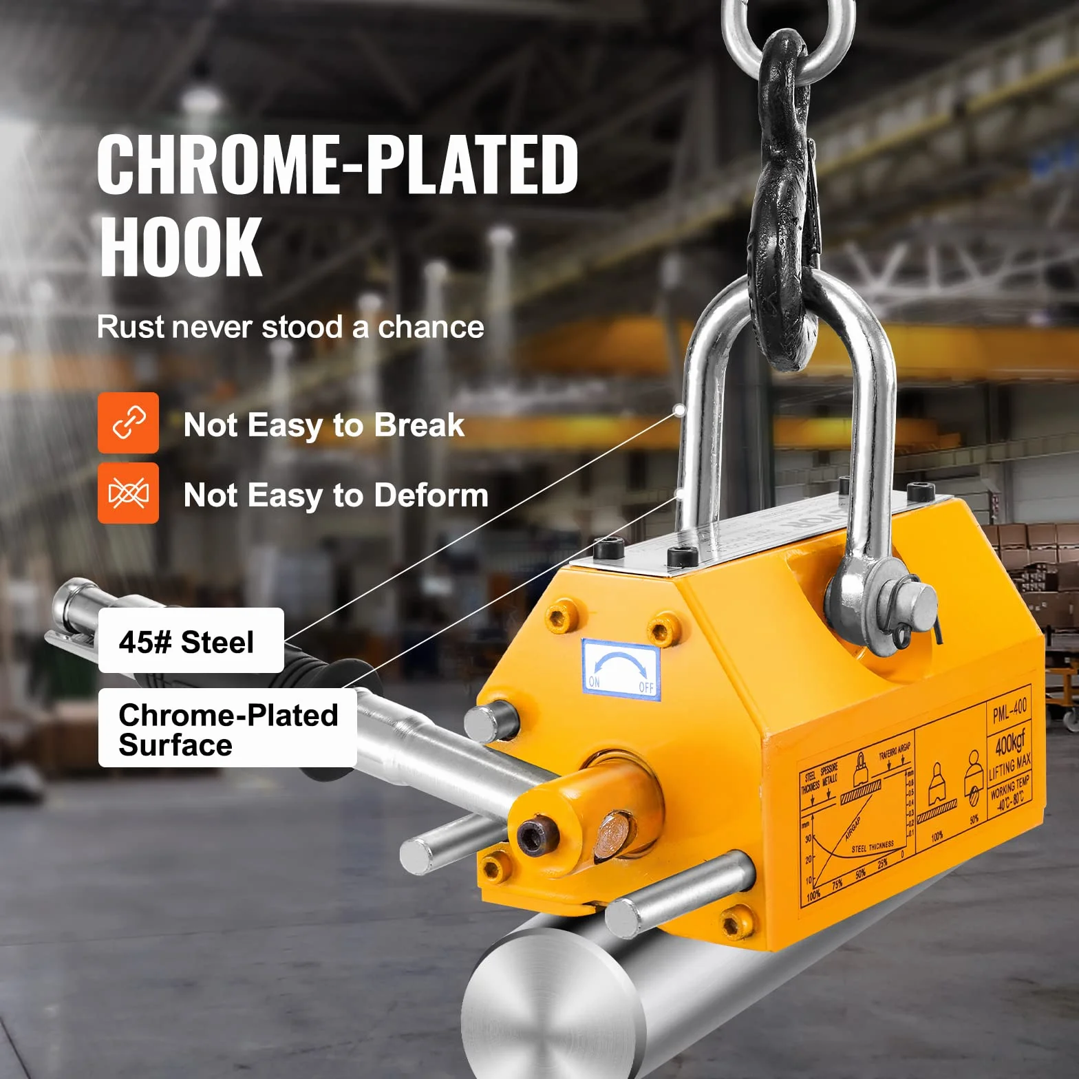 VEVOR Permanente Magnetic Lifting with Release, 880 lbs/400 kg Heavy Duty Magnet, factor de seguridad 2,5, Neodymium & Steel for Hoist, Shop Crane, Block, Junta Levantamiento Plate Steel