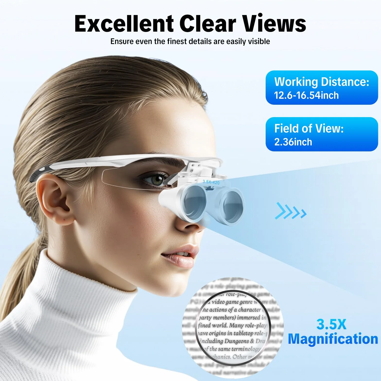 Gafas de lupa para dentista con faro LED 3.5x 420 mm