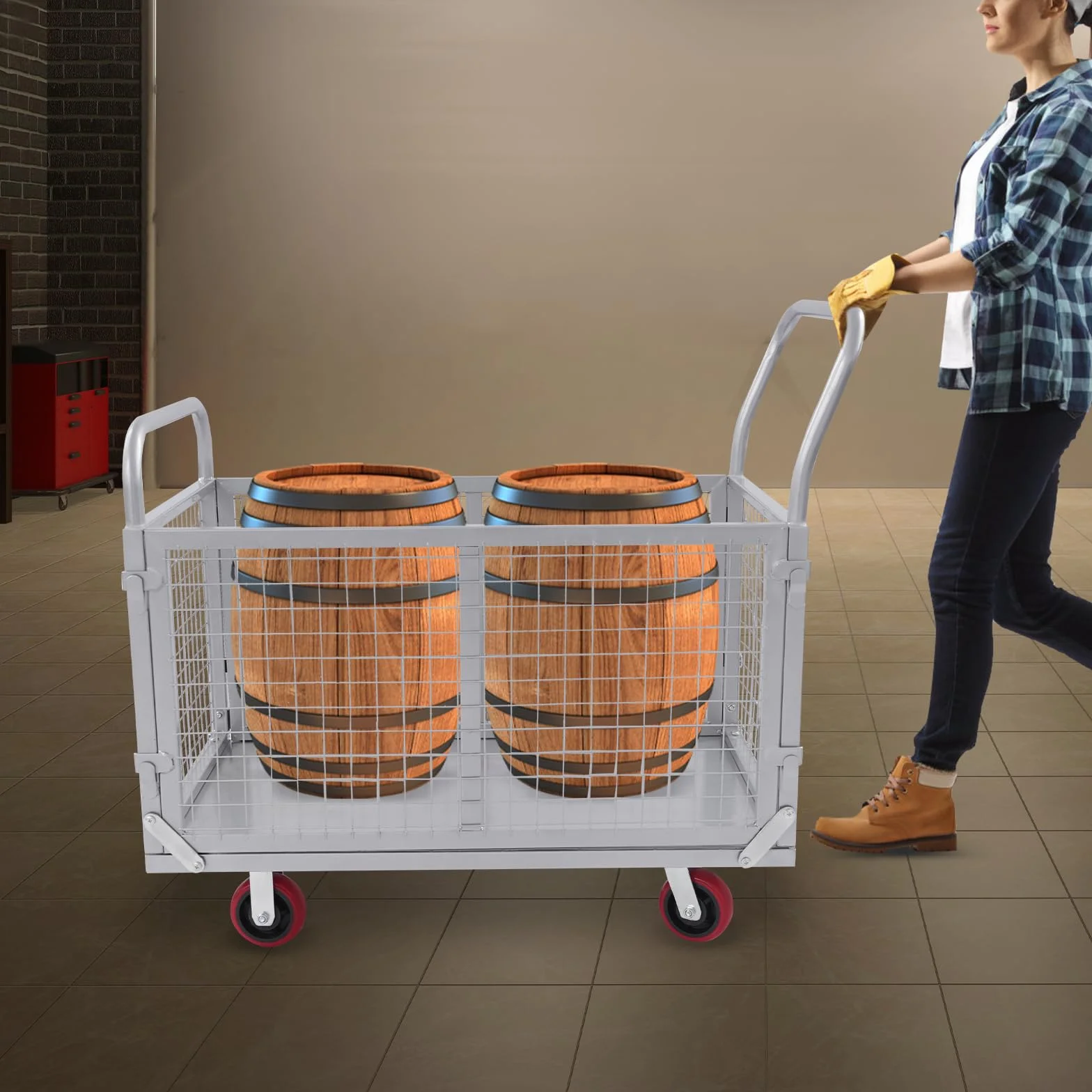 Carro plegable con ruedas, 100 x 60 x 94 cm, capacidad de carga 200 kg, color plateado