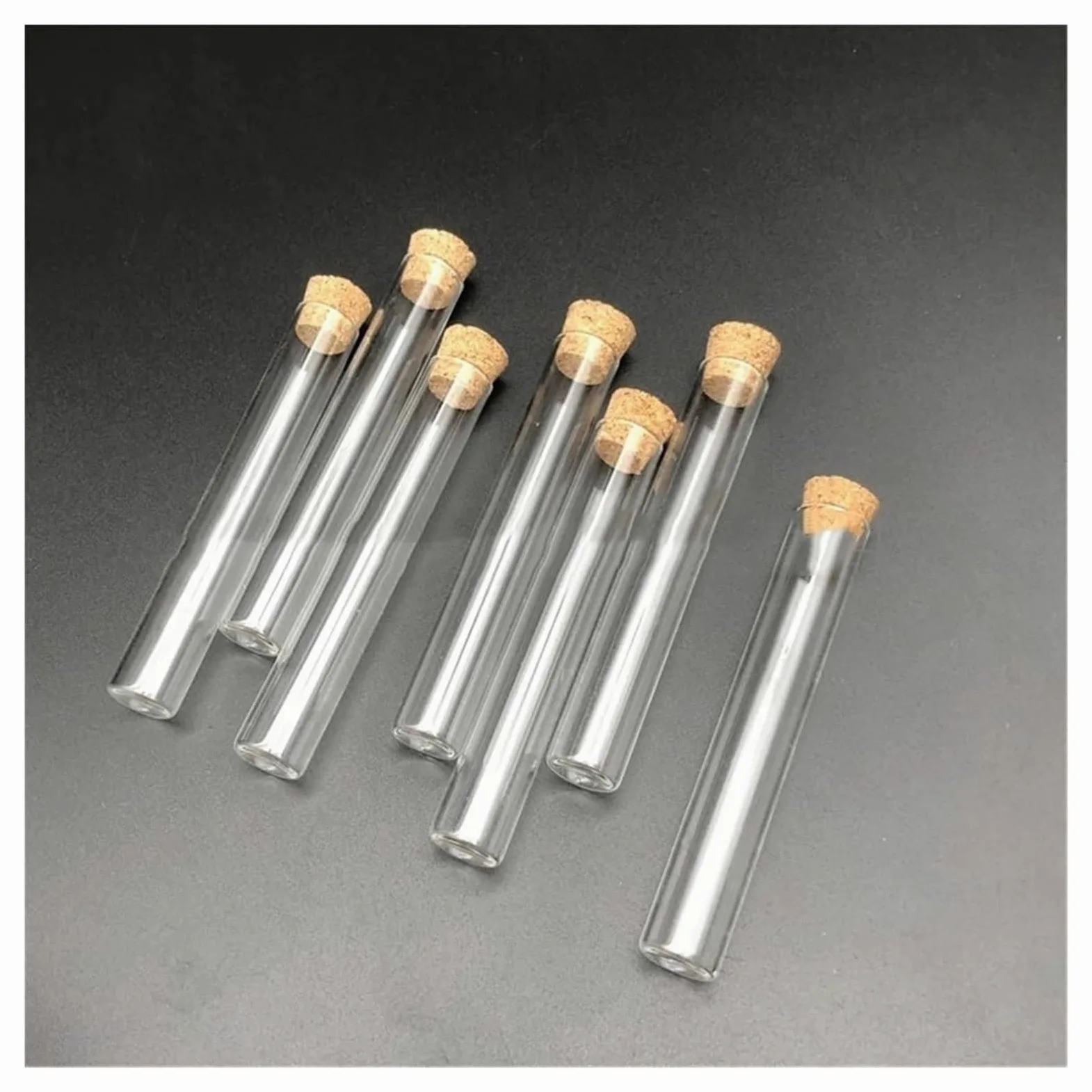 Tubos de ensayo de Vidrio Transparente, Tubo de ensayo Vidrio borosilicato, Tapones Corcho Fondo Plano 15x100mm, Varios tamaños(100pcs)