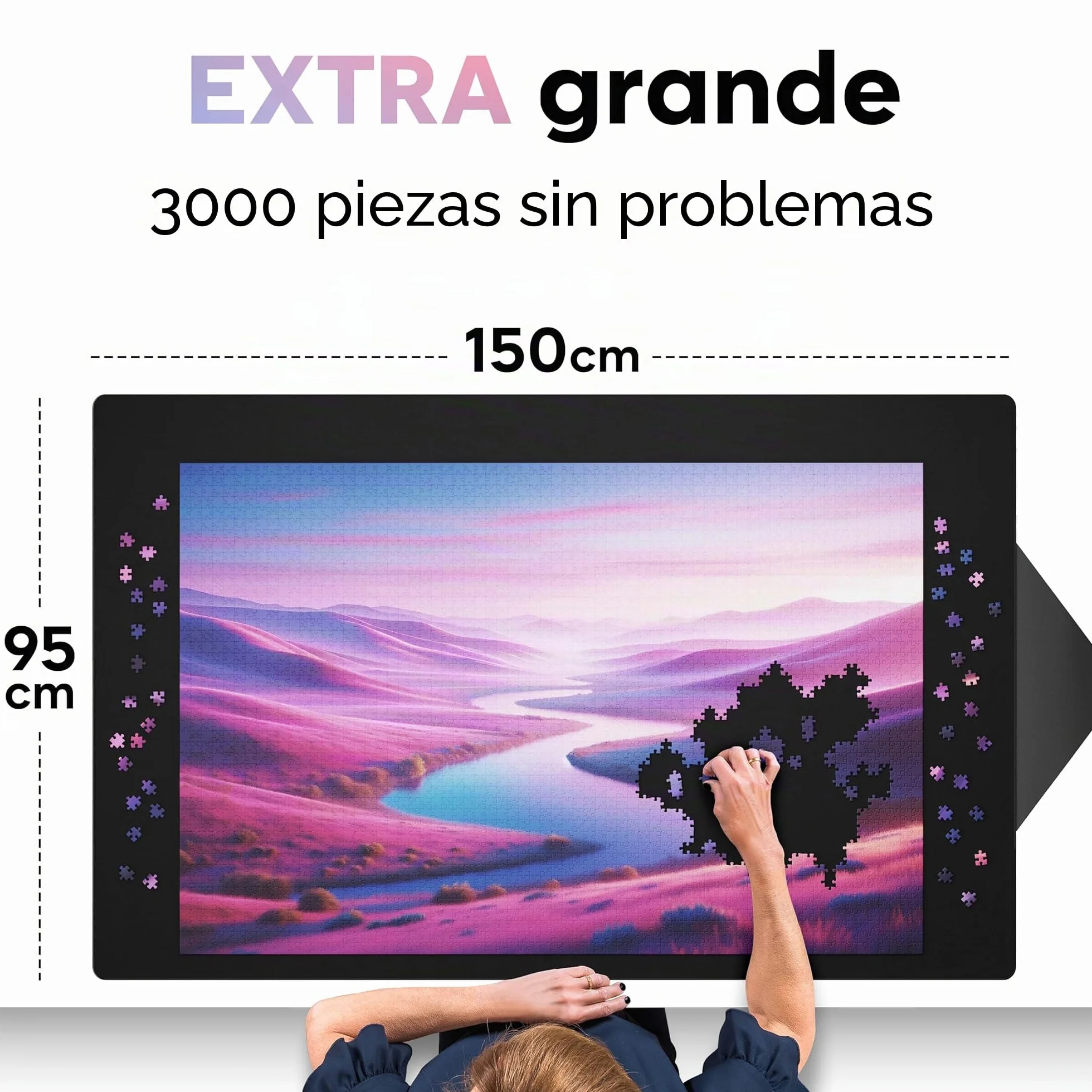 Alfombra para Puzzles 3000 Piezas 95 x 150 cm Antideslizante Rollo de Espuma con Cierre Velcro