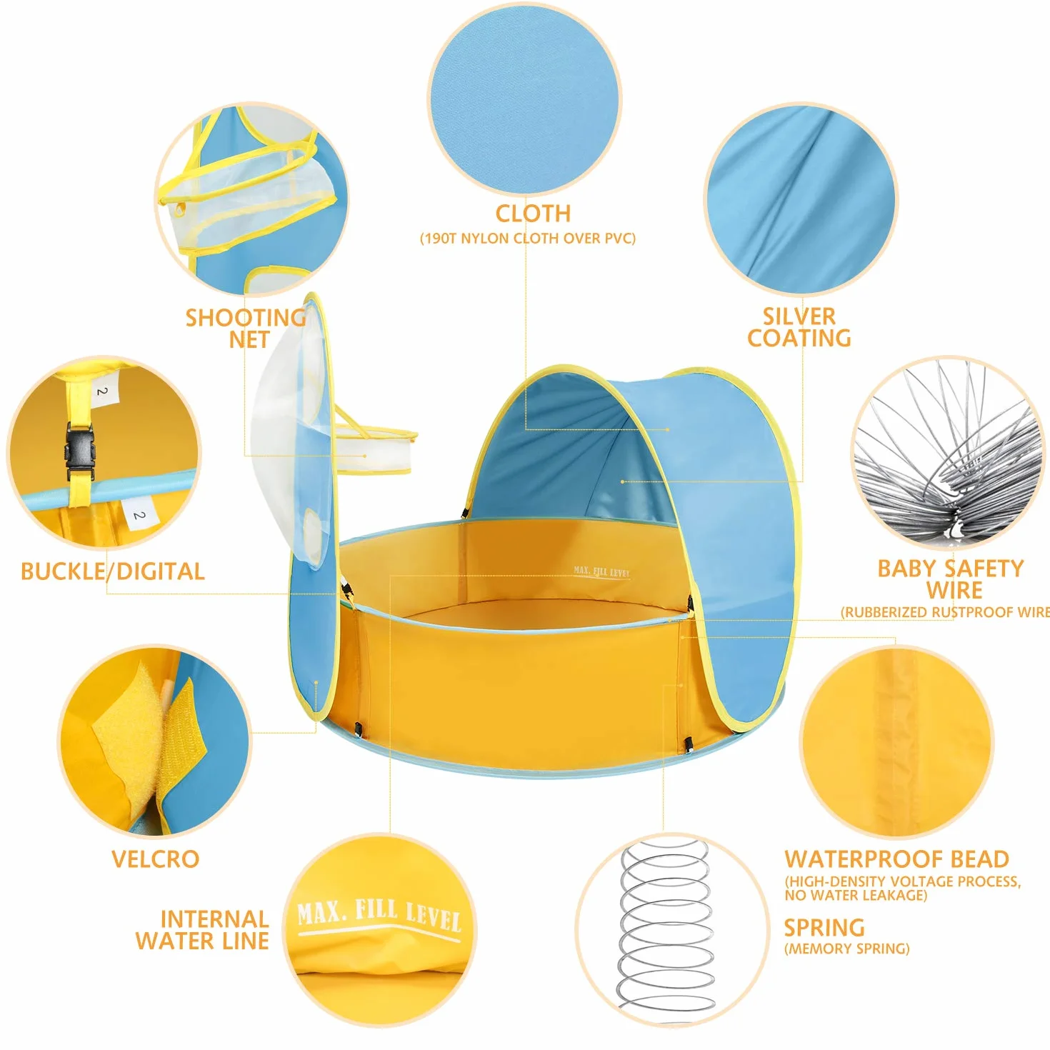 Peradix Tienda de Playa para Bebés Portátil con Techo, Protección Solar UV 50, Carpa Plegable (Azul)