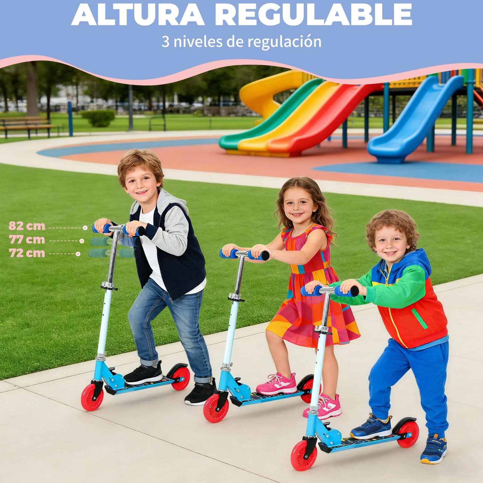 Patinete Scooter Plegable para Niños 4-6 Años, Manillar Ajustable 72-82cm, 2 Ruedas, Freno Posterior, 50kg