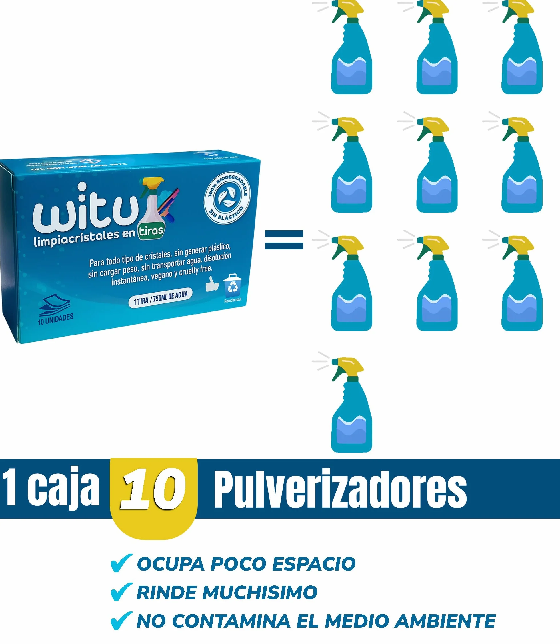 Limpiacristales Ecológico En Tiras Biodegradable para 10 pulverizadores Brillo Impecable Vegano Sin Plástico Ventanas Espejos Acrílicos Autos Hogar Oficina limpieza ecologica limpiador de cristales