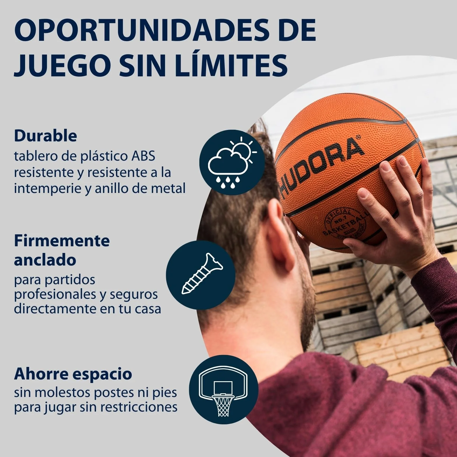 HUDORA Juego de canasta de baloncesto interior exterior con tabla y material de fijación