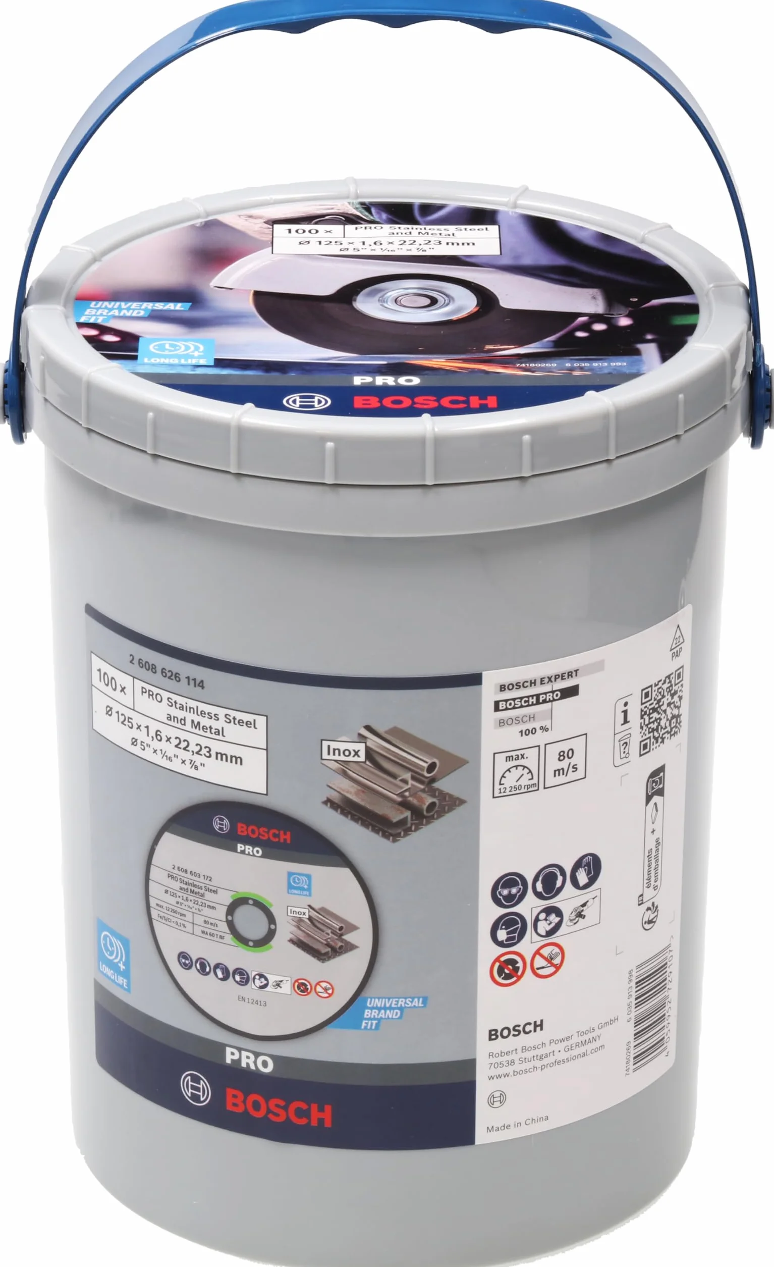 Bosch 100x Disco de corte abrasivo PRO Stainless Steel and Metal, diámetro interior de 22,23 mm (para Acero, Acero inoxidable, Ø 125 mm, Professional Accesorios Amoladora pequeña)