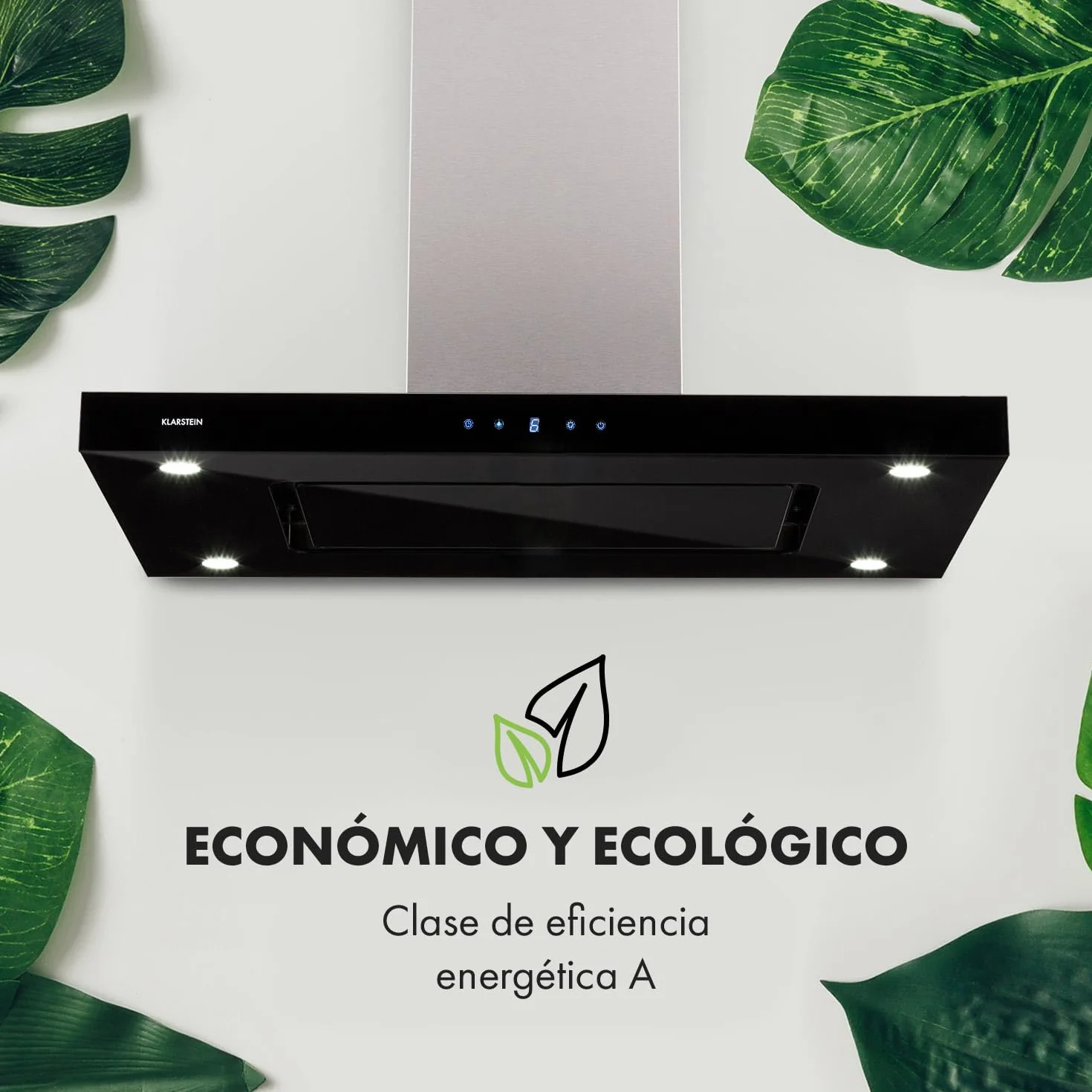 Klarstein Valeria Campana Isla 230W 650 m³/h 3 niveles potencia LED panel táctil vidrio acero inoxidable plateado