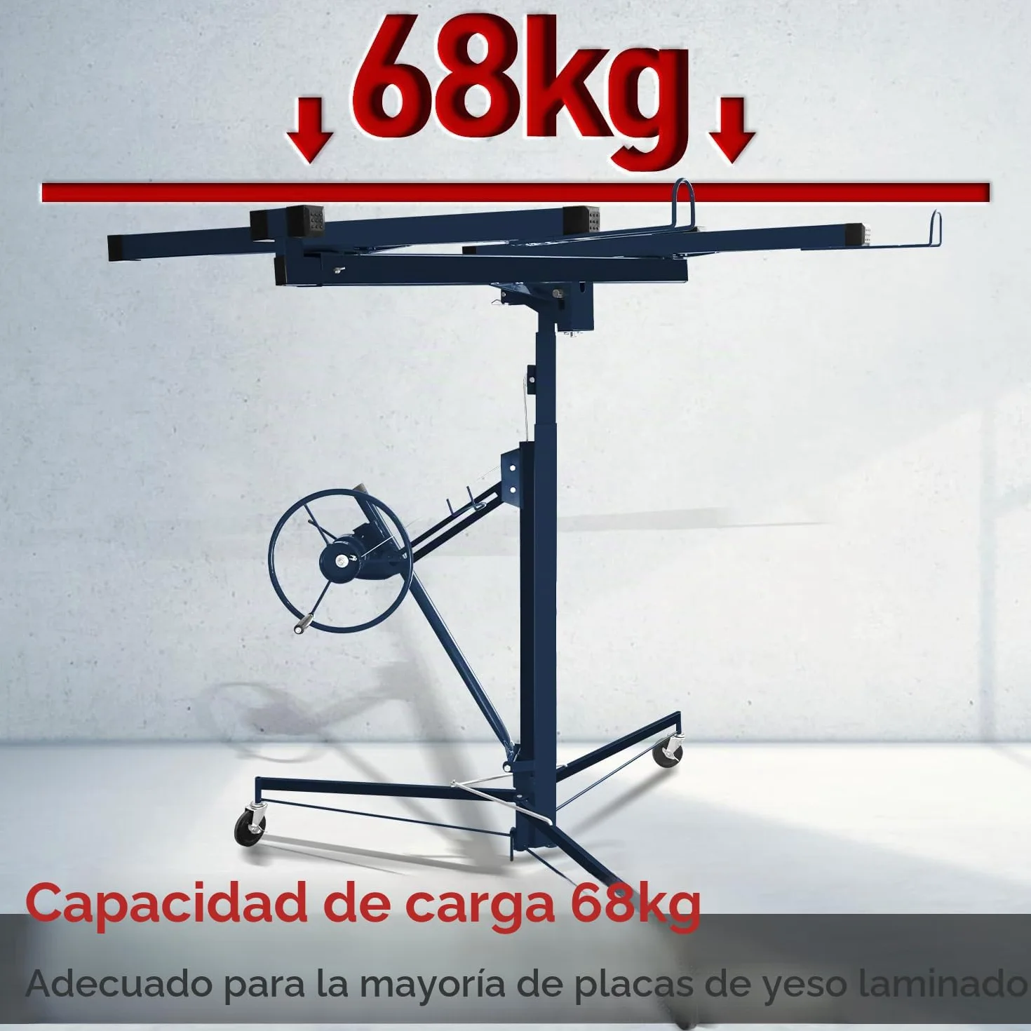 Elevador de placas XXL plegable hasta máx. 68 kg, para paneles de yeso y placas de riego, altura de trabajo regulable de 140 a 350 cm, altura de trabajo ajustable, máx. 290 cm de ancho de