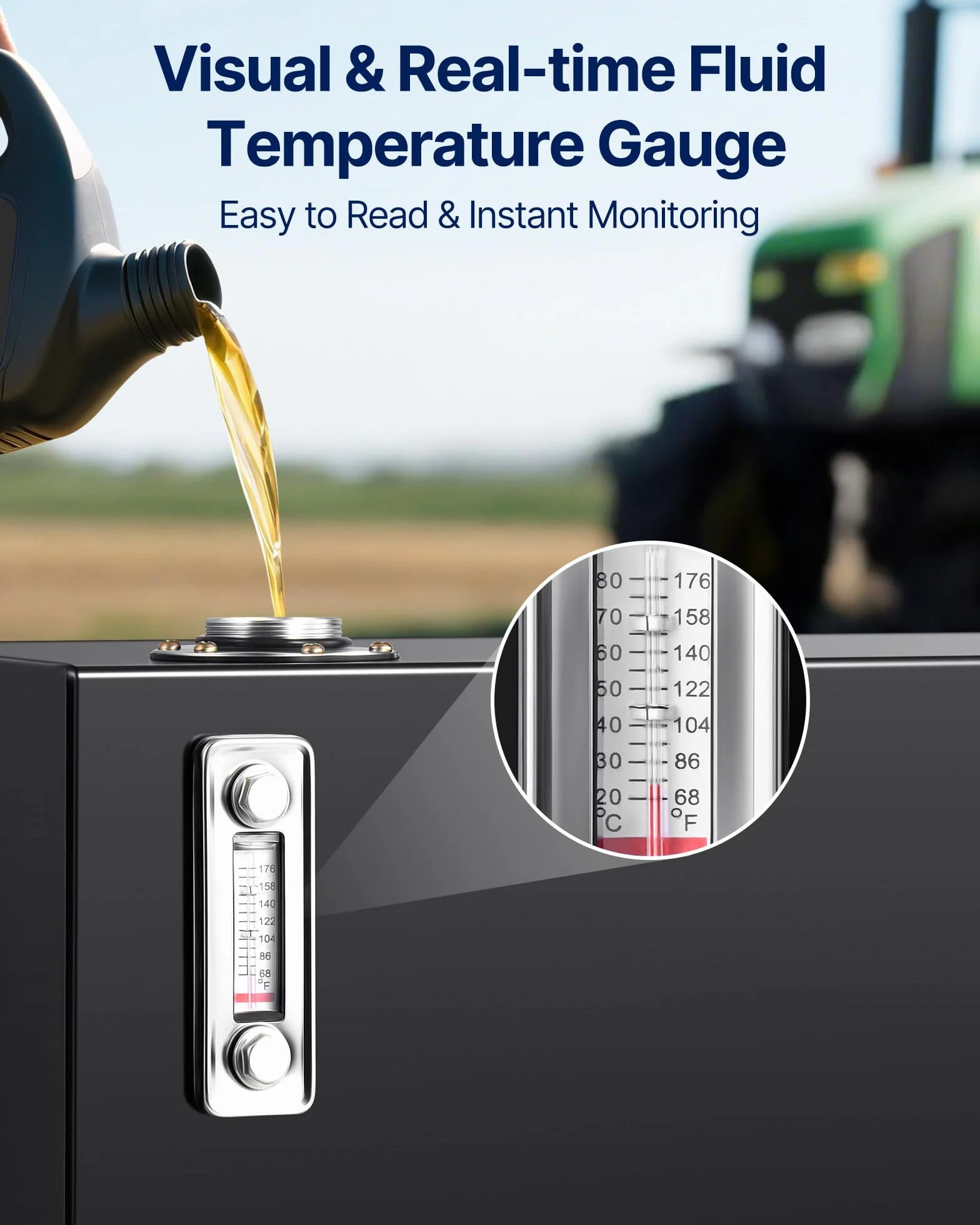 VEVOR Depósito de fluido hidráulico 37,8 L tanque de combustible de acero tanque de transferencia de gasolina con filtro medidor de temperatura tapa de respiradero para tractores y camiones, negro