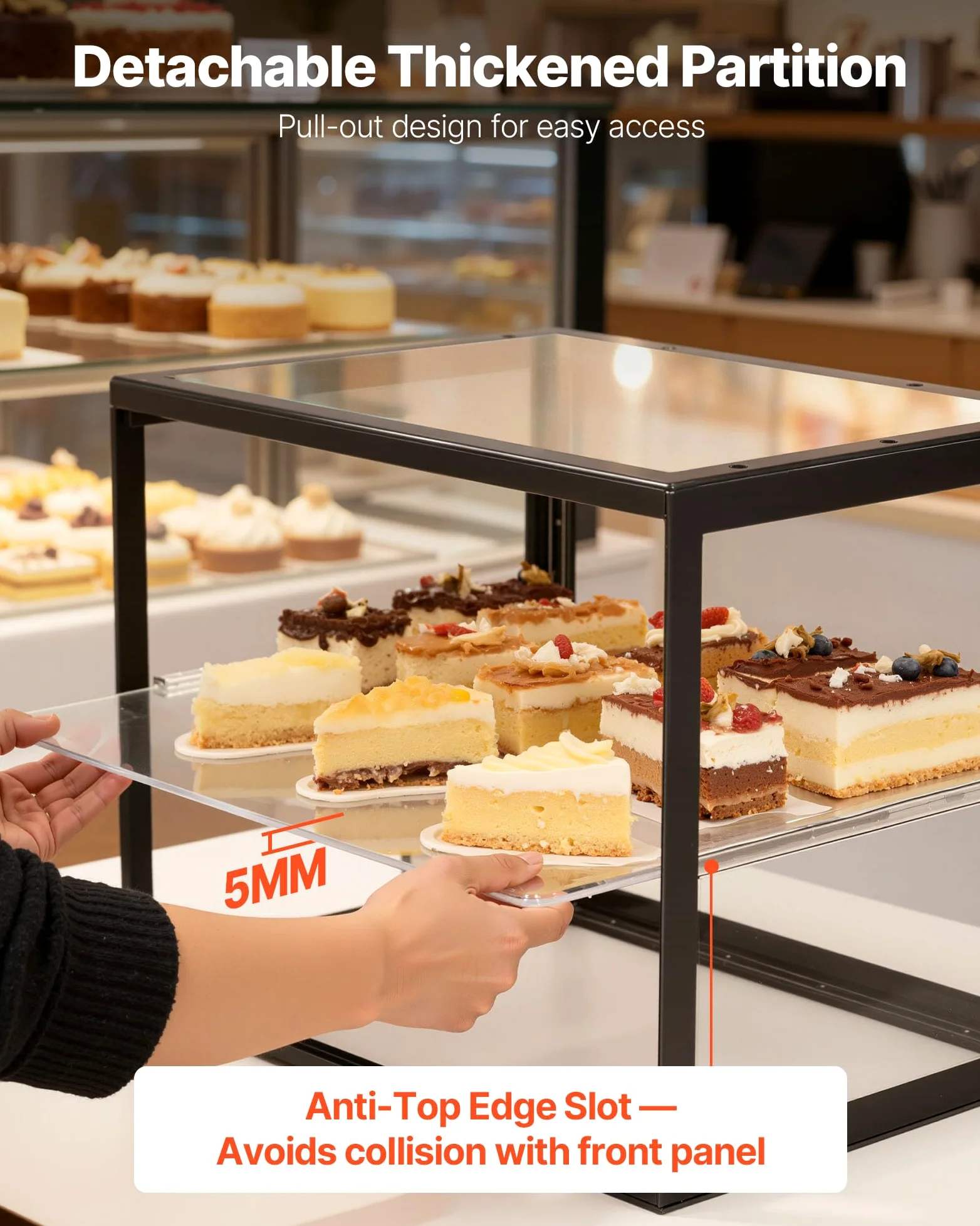 VEVOR Vitrina de Exhibición de Panadería 2 Niveles, Vitrina de Acrílica Transparente para Panadería 55 x 38,5 x 39 cm, con Puerta Corrediza, Escaparate para Repostería, para Galletas, Postres, Donas