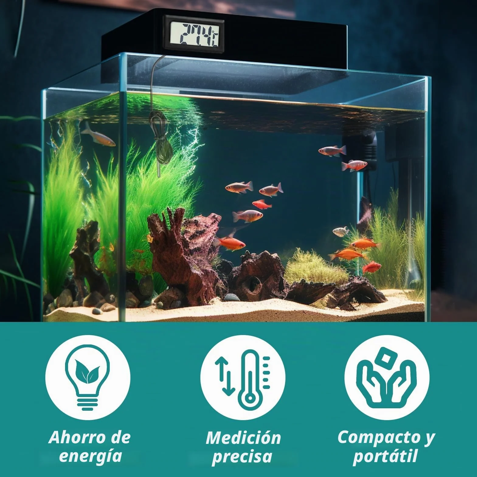 Termómetro Digital Mini con Sonda Externa Impermeable, 4 Piezas para Acuario, Refrigerador y Congelador