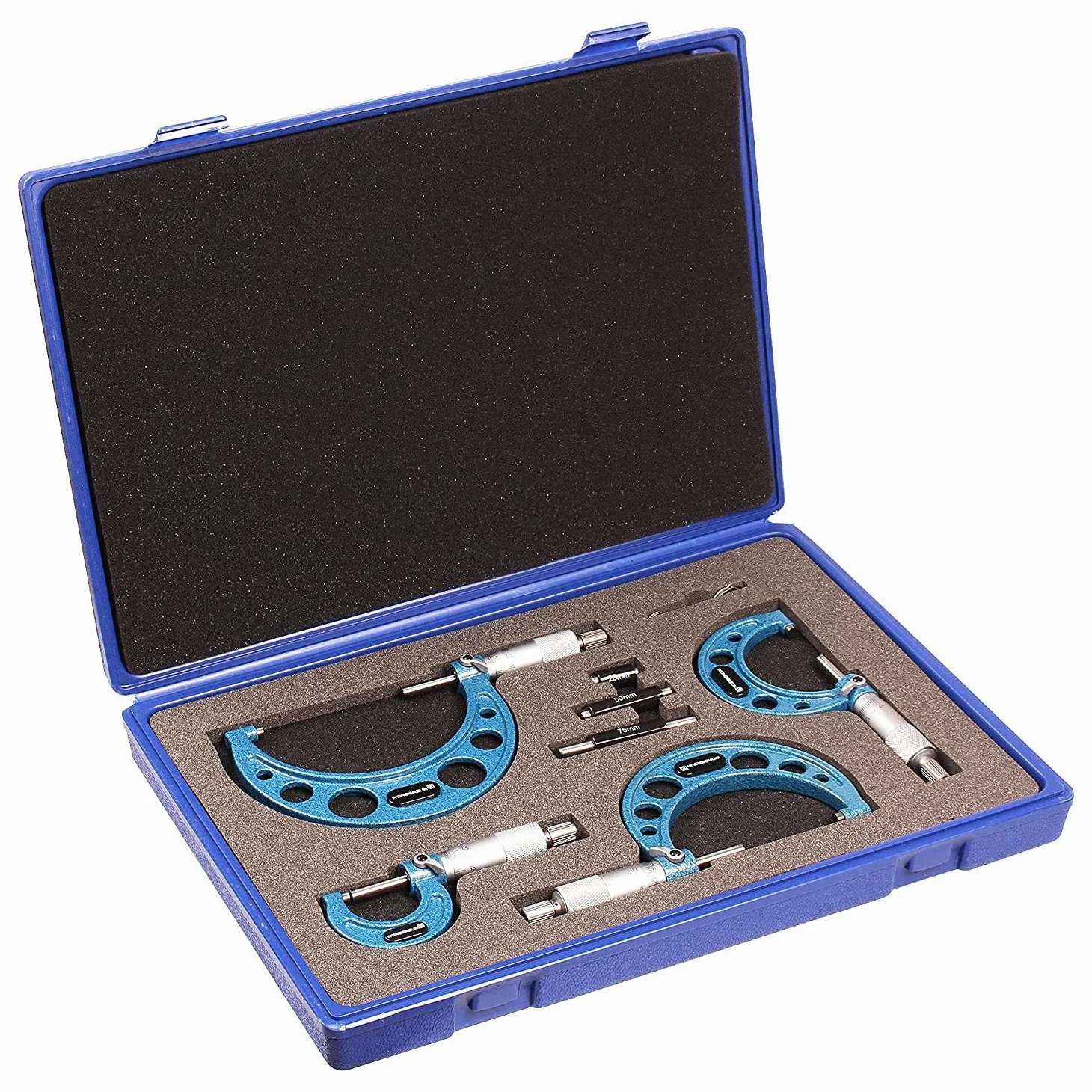 Juego de 4 herramientas profesionales de precisión para exteriores de 0-25 mm/25-50 mm/50-75 mm/75-100 rango de medición incluido 0,01 división