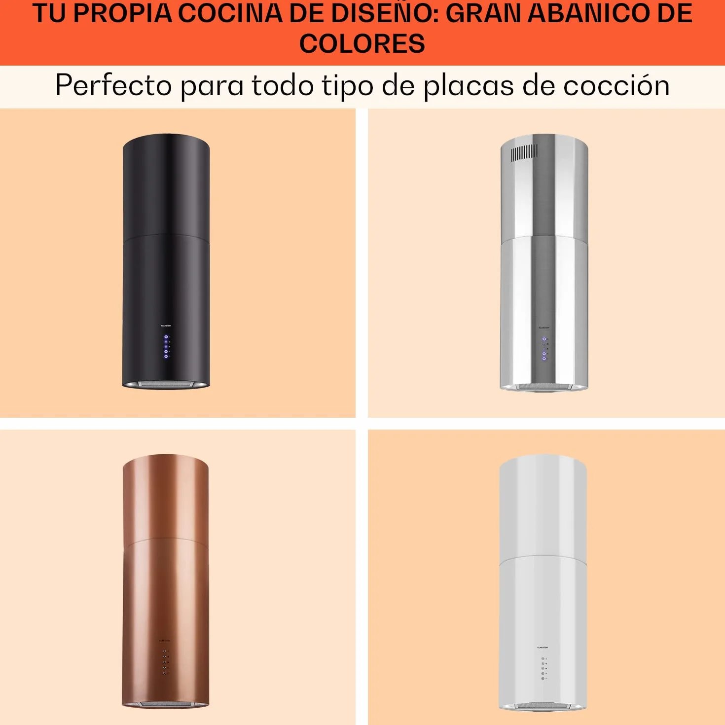 Klarstein Campana Isla Extractor 650 m³/h 3 Modos Filtros Carbón Activo Temporizador