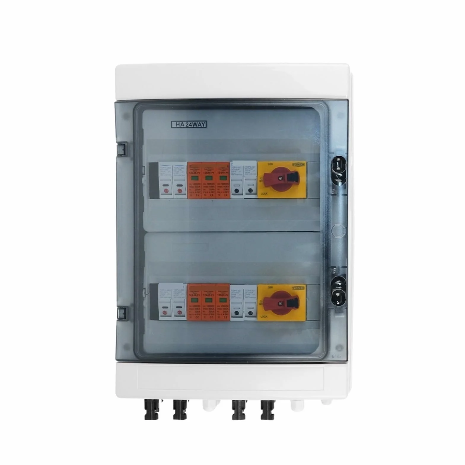 Caja del combinador Solar Caja combinadora fotovoltaica Solar con 4 entradas y 2 Salidas, Fusible DC 1000 V, MCB, SPD, IP65, 24 vías