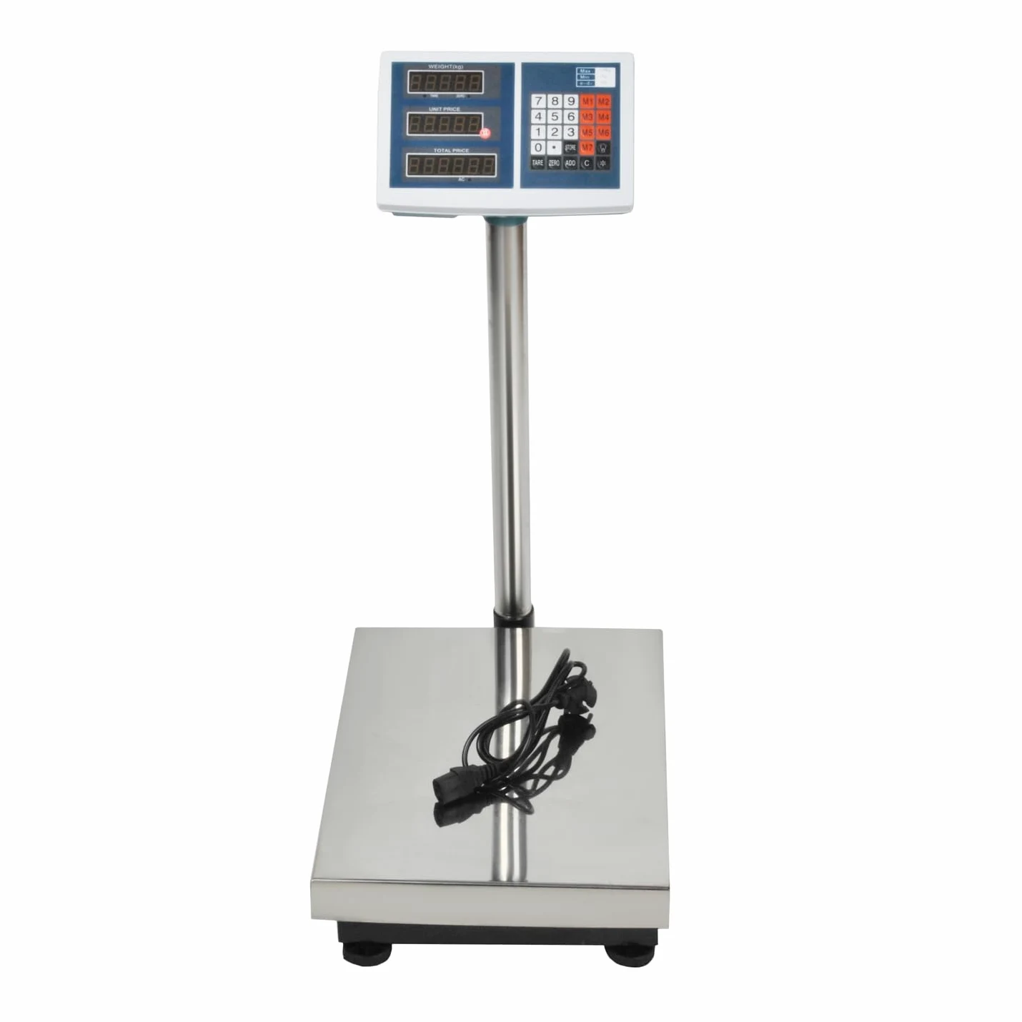 Báscula digital electrónica de plataforma, 100 kg 50 g, pantalla LED, giratoria 360 grados, ajustable, funcionamiento a pilas, red de energía, función tara, 23536