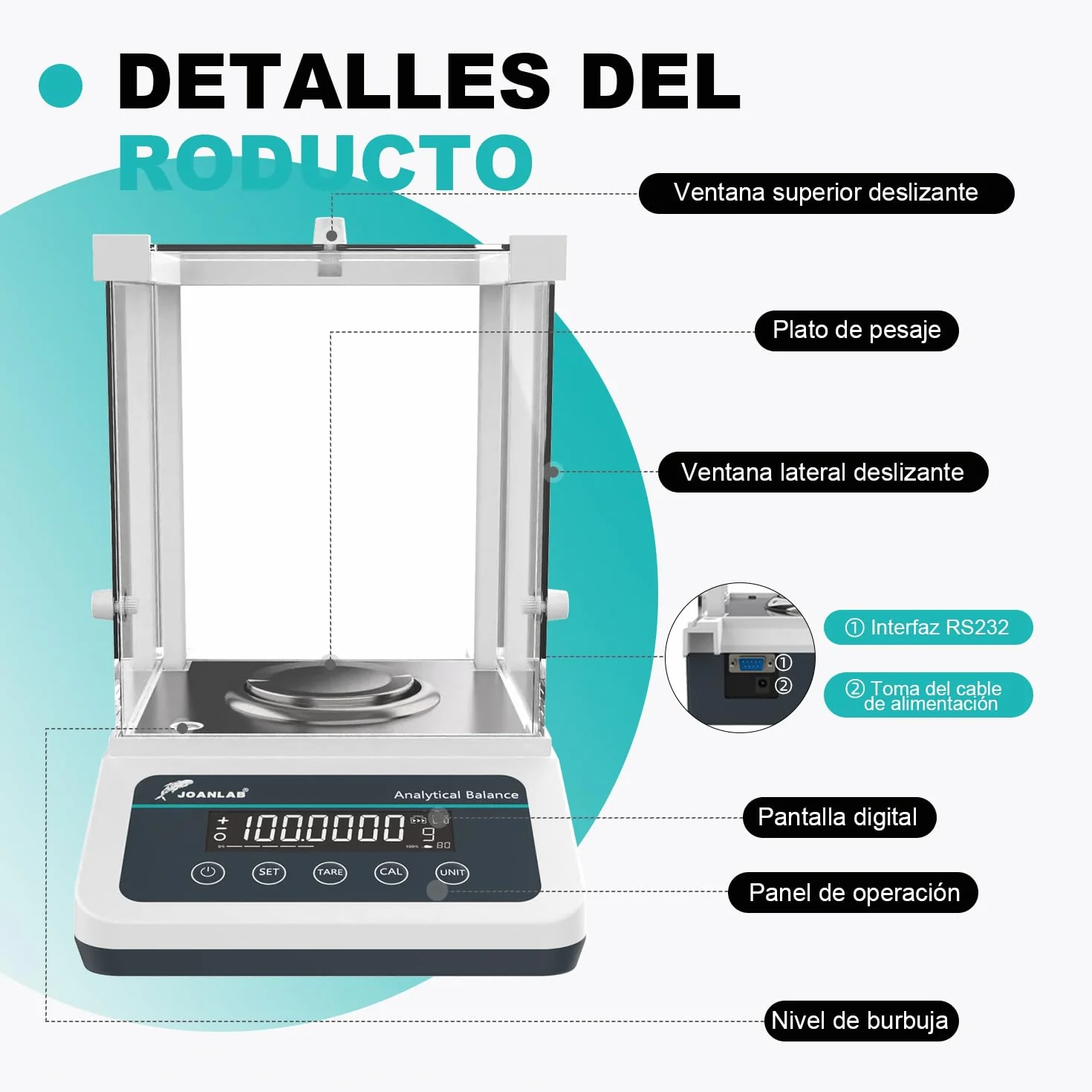 JOANLAB Balanza Analítica 120g x 0.1mg, Báscula de Laboratorio Profesional con Calibración Externa, Precisión 0.0001g para Laboratorio, Joyería(FA1204)