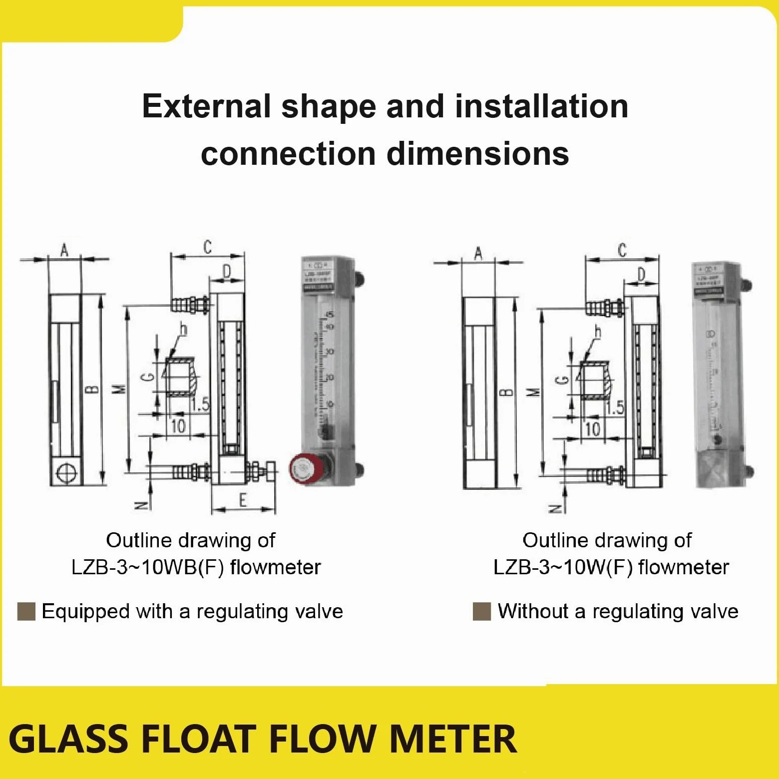 1 medidor de flujo flotante de vidrio LZB-3WB micro ajustable para agua líquida, rotámetro de área variable (10-100 ml-min)