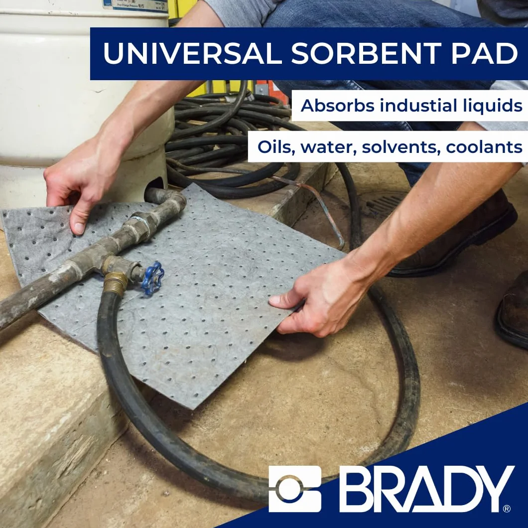 SPC® by Brady Almohadillas Absorbentes Universales – Pack de 200, 1 capa, Sellados y Perforados, 40 cm x 50 cm, Alta Absorción para Aceites, Agua, Disolventes y Refrigerantes