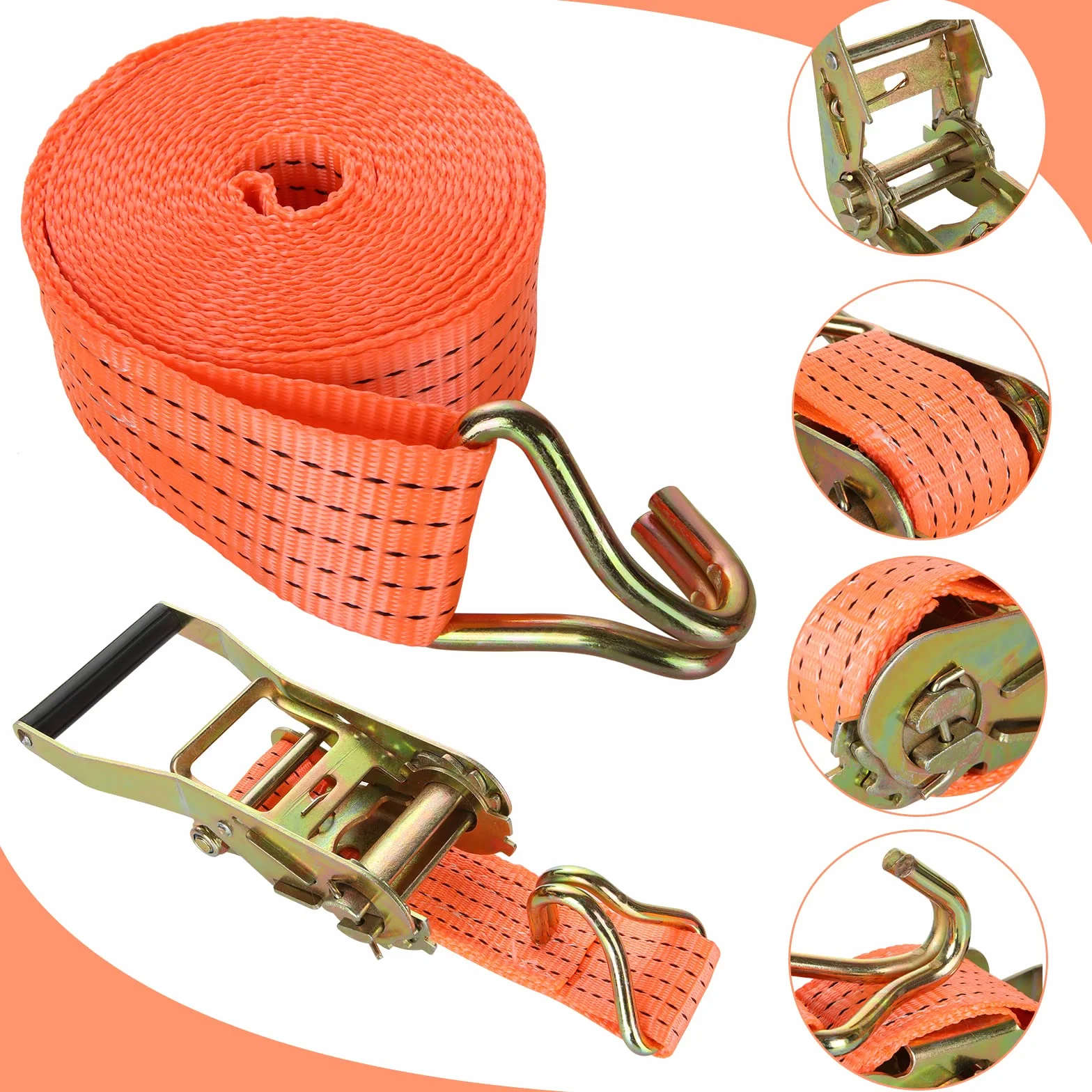 Eslingas de Sujeción de Carga 3000kg Trinquete de Amarre Correas Carga 6m Naranja Camión