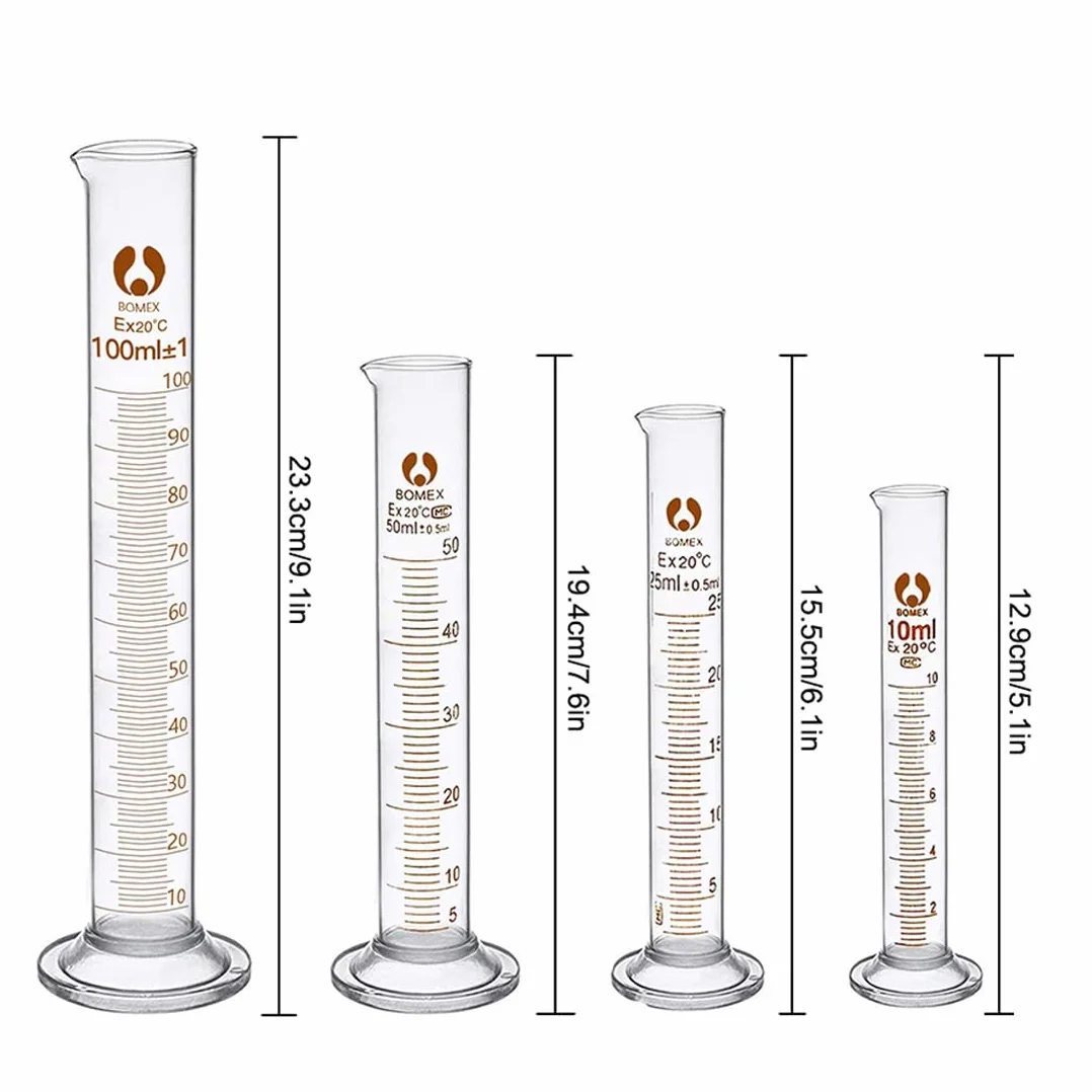Set de Vasos de Precipitados de Cristal 50ml 100ml 250ml 500ml 1000ml Cilindro Graduado Laboratorio 10ml 25ml 50ml 100ml con Goteros Varillas Agitar Cepillos Limpieza